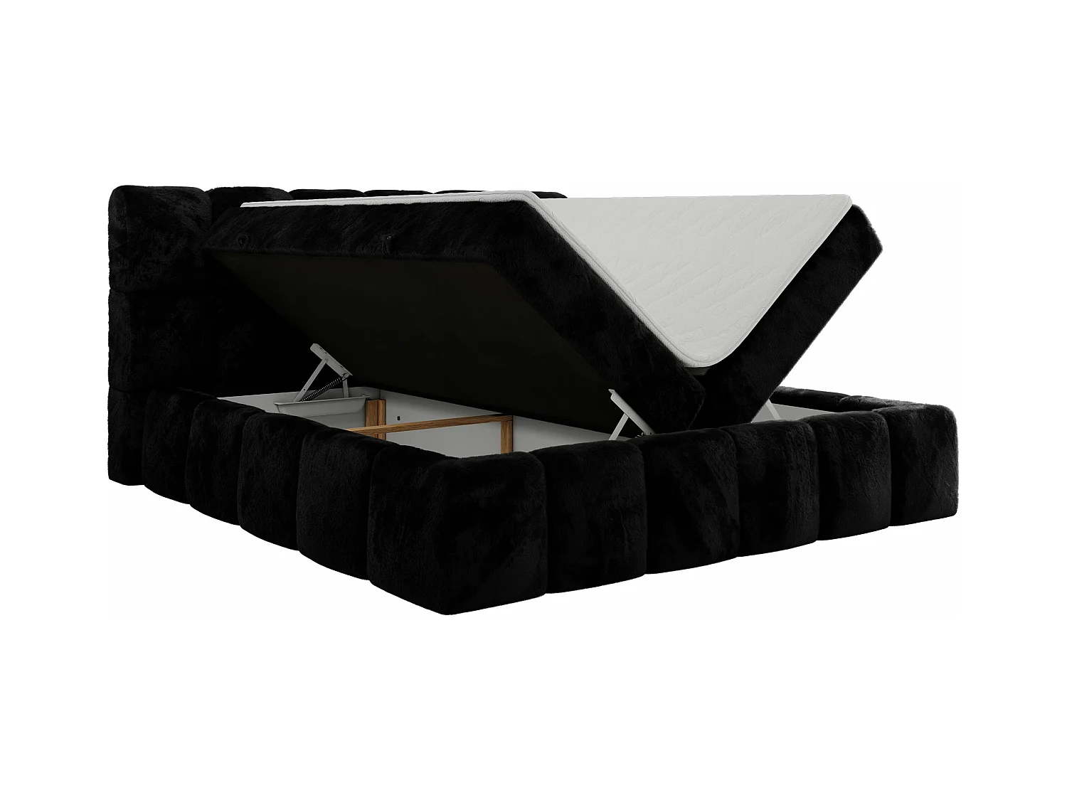 Boxspringbett NIRA - dekorativ kopfteil, Bettkästen und Multipocket-Matratze, Doppelbett für Schlafzimmer - 180x200 cm - H3 - Schwarz Plüsch