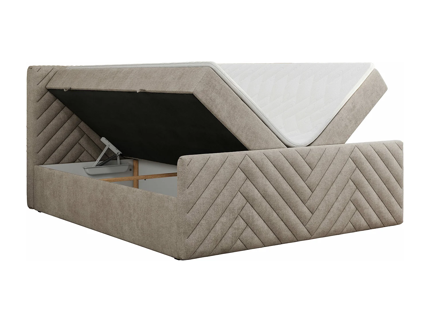 Boxspringbett PARIS DUO - Polsterbett mit genähtem Kopfteil und Frontplatte, Doppelbett, zwei Bettkästen - 200x200 cm - H3 - Beige Strukture