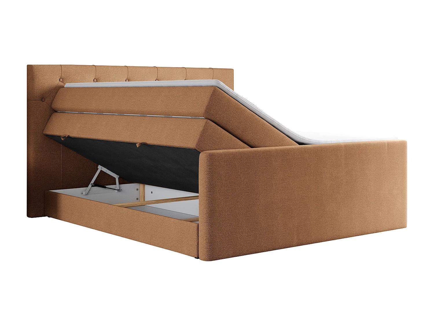 Boxspringbett VELEN KING - Doppelbett mit gestepptem Kopfteil, zwei Multipocket-Matratzen, Polsterbett mit Kopfstütze - 140x200 cm - H3 - Orange Strukture