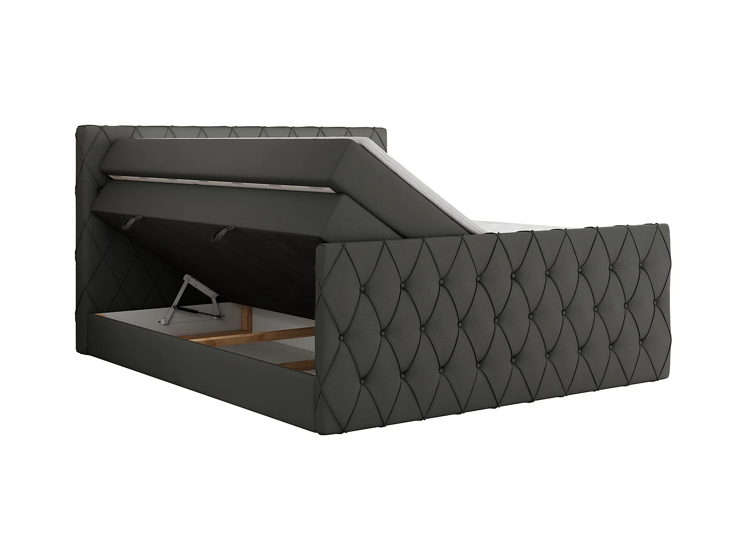 Boxspringbett MIREN KING DUO - für Schlafzimmer mit zwei Multipocket-Matratzen und Topper, gestepptes Kopfteil und Front  - 120x200 cm - H3 - Grau Kunstleder