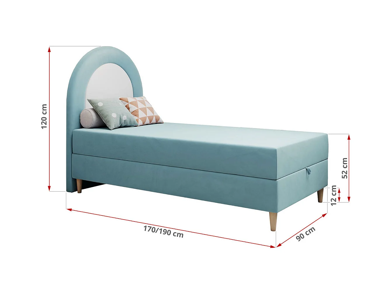 Kinderbett NEST - Boxspringbett für Kinder, mit hohem Kopfteil, Einzelbett mit Stauraum und Matratze - 90x180 cm - Blau Velvet