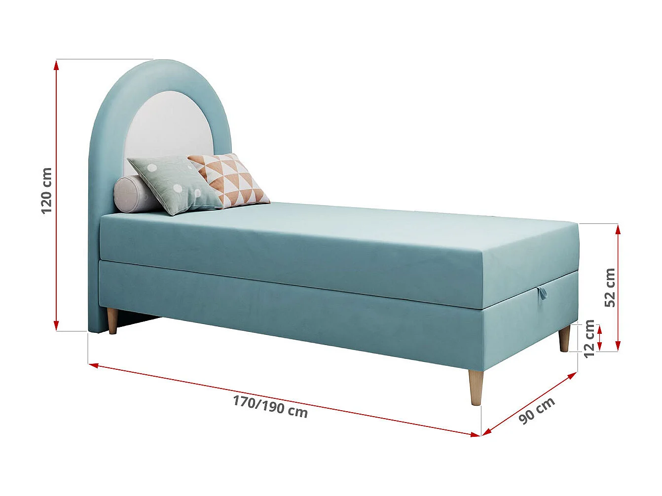 Kinderbett NEST - Boxspringbett für Kinder, mit hohem Kopfteil, Einzelbett mit Stauraum und Matratze - 90x180 cm - Blau Velvet