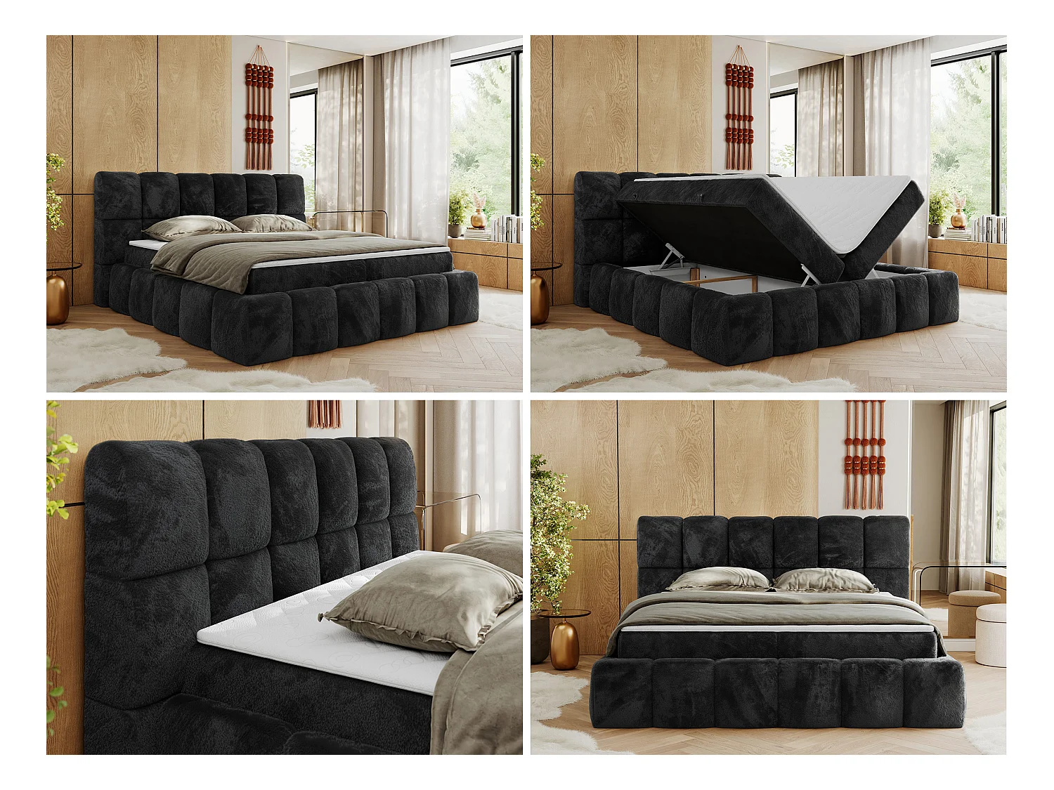 Boxspringbett NIRA - dekorativ kopfteil, Bettkästen und Multipocket-Matratze, Doppelbett für Schlafzimmer - 140x200 cm - H4 - Dunkelgrau Plüsch