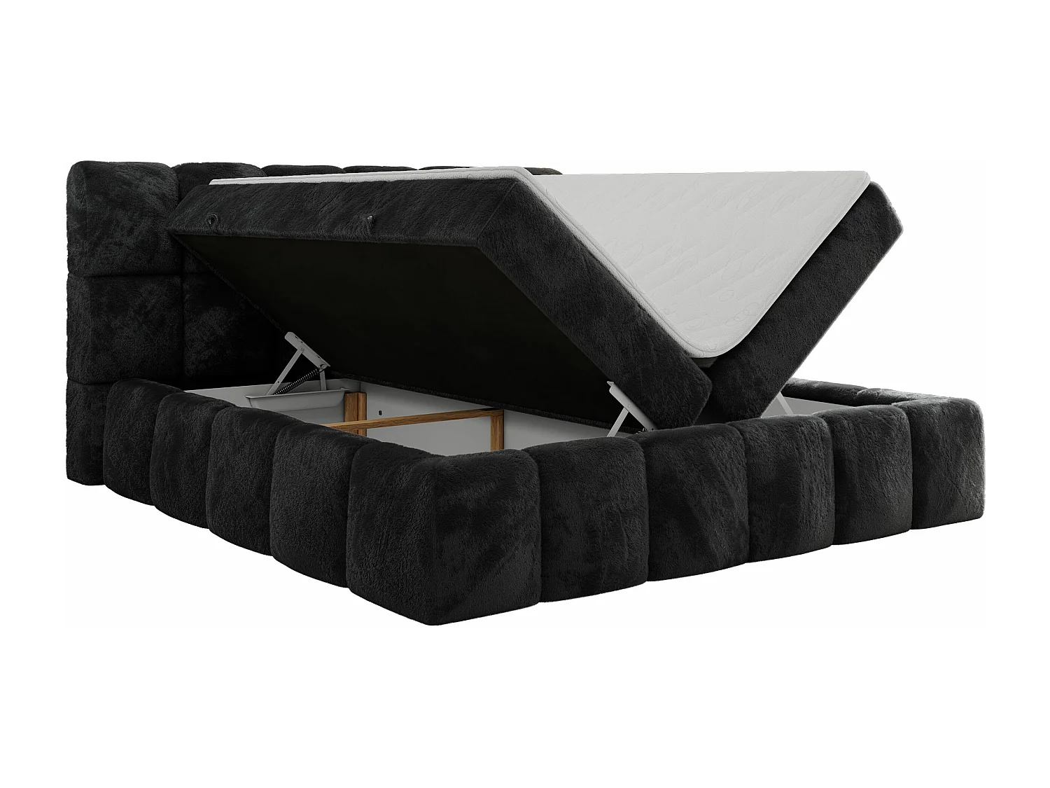 Boxspringbett NIRA - dekorativ kopfteil, Bettkästen und Multipocket-Matratze, Doppelbett für Schlafzimmer - 140x200 cm - H4 - Dunkelgrau Plüsch