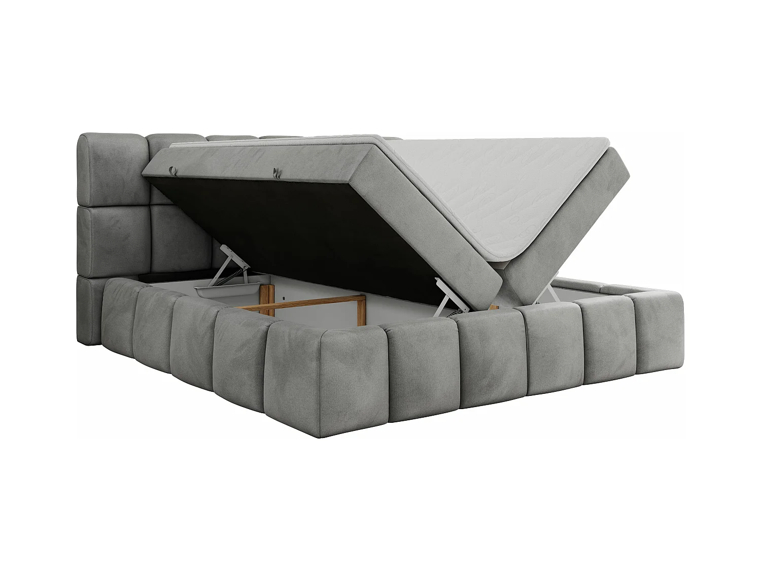 Boxspringbett NIRA - dekorativ kopfteil, Bettkästen und Multipocket-Matratze, Doppelbett für Schlafzimmer - 140x200 cm - H3 - Hellgrau Velvet