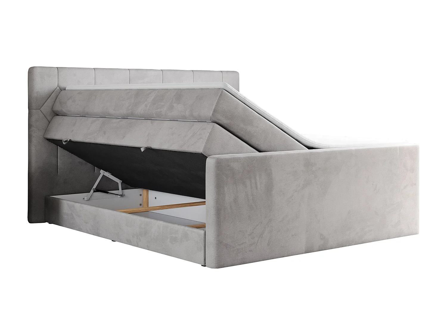 Boxspringbett EIGAR KING - Doppelbett mit genähtem Kopfteil, zwei Multipocket-Matratzen, Polsterbett für Schlafzimmer - 120x200 cm - H3 - Hellgrau Velvet