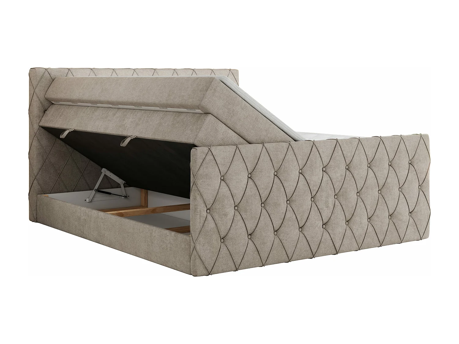 Boxspringbett MIREN KING DUO - für Schlafzimmer mit zwei Multipocket-Matratzen und Topper, gestepptes Kopfteil und Front  - 120x200 cm - H3 - Beige Strukture