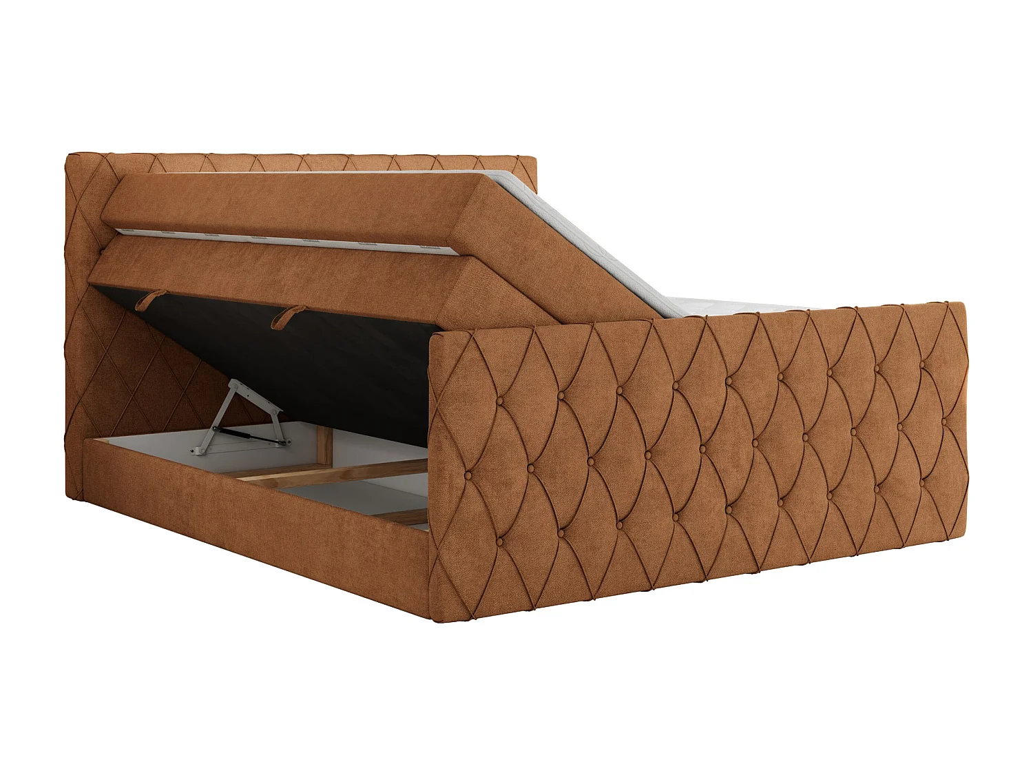 Boxspringbett MIREN KING DUO - für Schlafzimmer mit zwei Multipocket-Matratzen und Topper, gestepptes Kopfteil und Front  - 160x200 cm - H3 - Orange Strukture