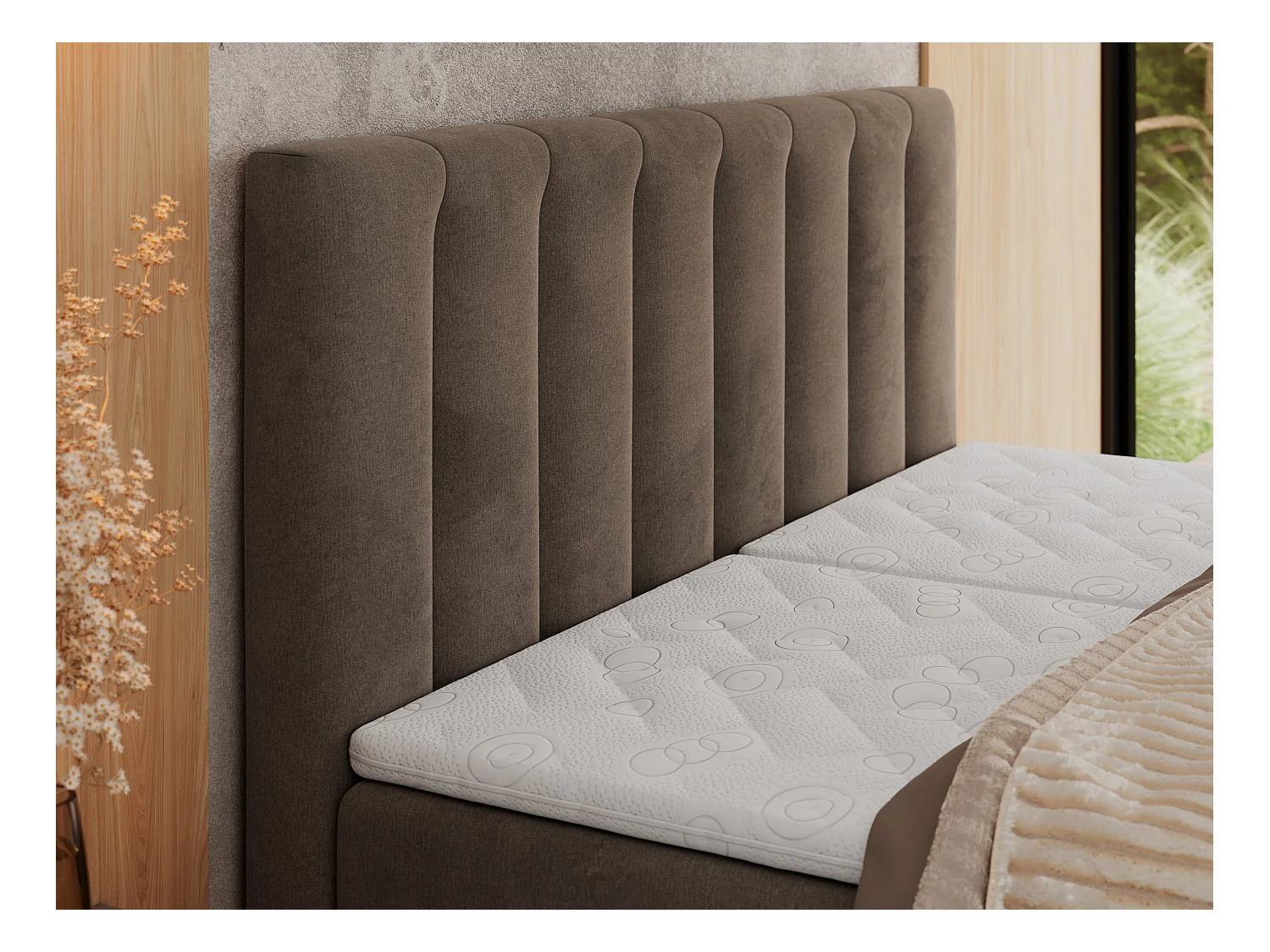 Boxspringbett COMFORTO - Doppelbett, Elektrisch verstellbare, Multipocket-Matratzen und Topper, genähtes Kopfteil - 140x200 cm - H3 - Braun Velvet