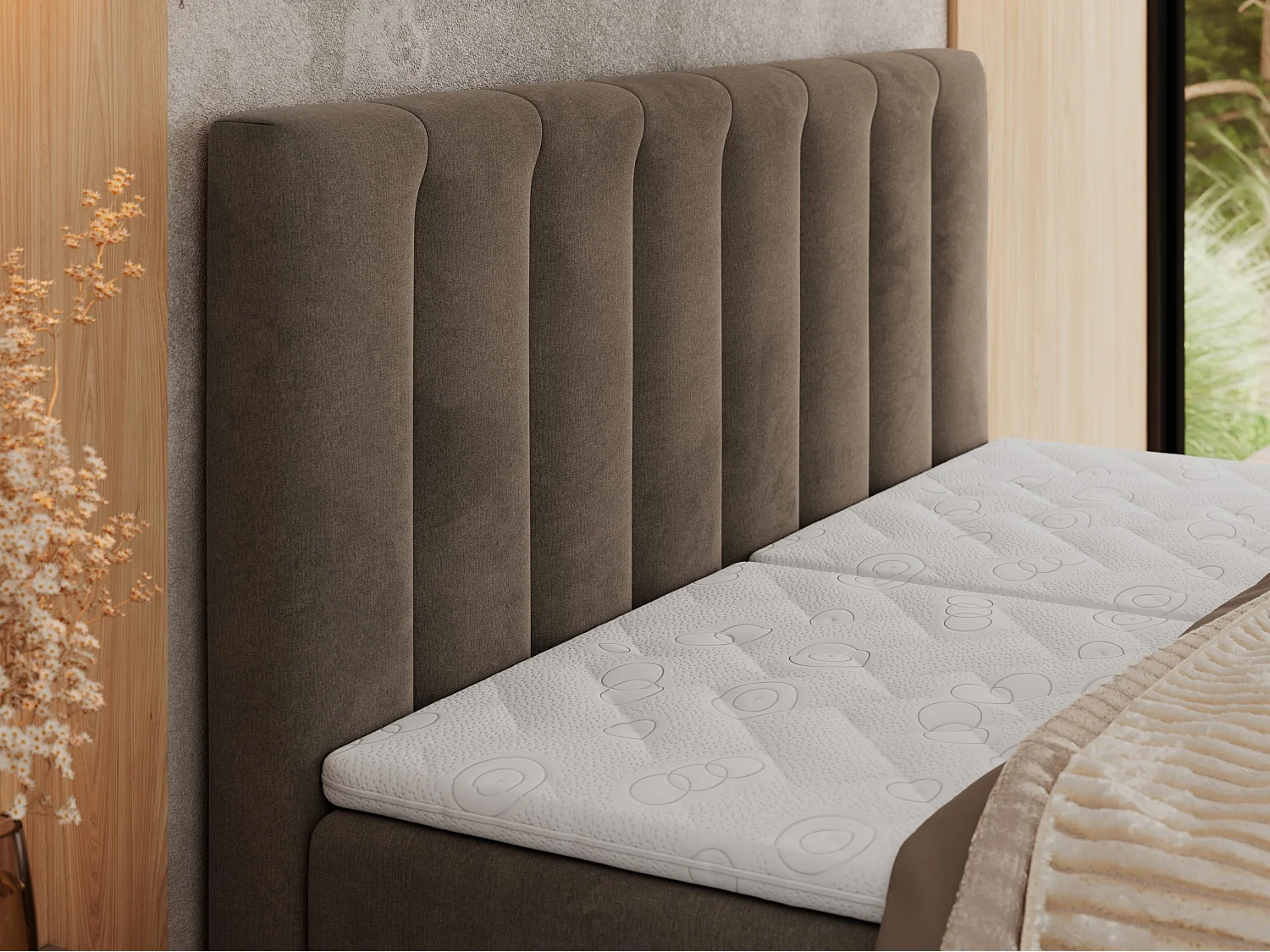 Boxspringbett COMFORTO - Doppelbett, Elektrisch verstellbare, Multipocket-Matratzen und Topper, genähtes Kopfteil - 140x200 cm - H3 - Braun Velvet