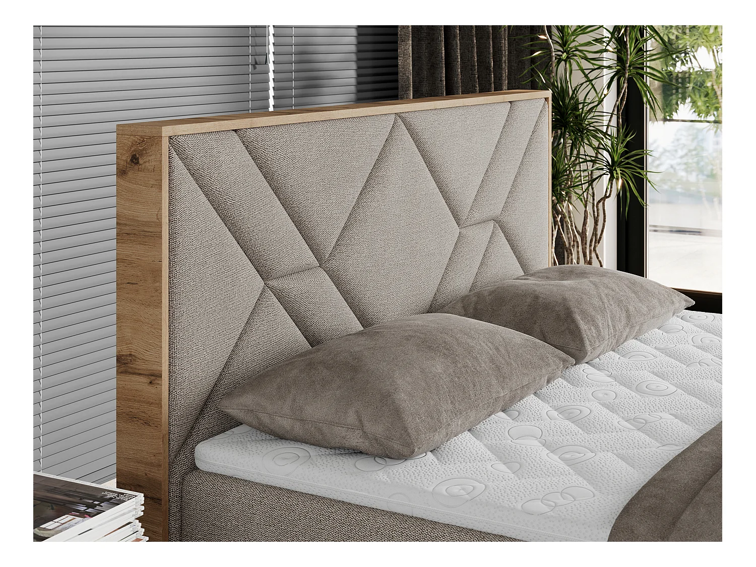 Boxspringbett GUNAR - gepolster kopfteil, Doppelbett mit Multipocket-Matratze, zwei Bettkästen - 180x200 cm - H4 - Beige Strukture