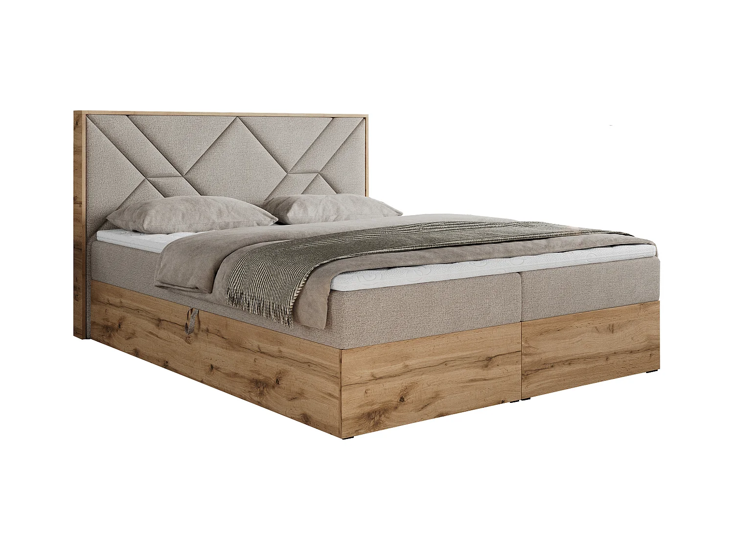 Boxspringbett GUNAR - gepolster kopfteil, Doppelbett mit Multipocket-Matratze, zwei Bettkästen - 180x200 cm - H4 - Beige Strukture