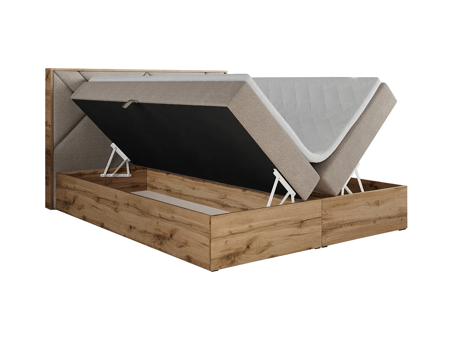 Boxspringbett GUNAR - gepolster kopfteil, Doppelbett mit Multipocket-Matratze, zwei Bettkästen - 180x200 cm - H4 - Beige Strukture