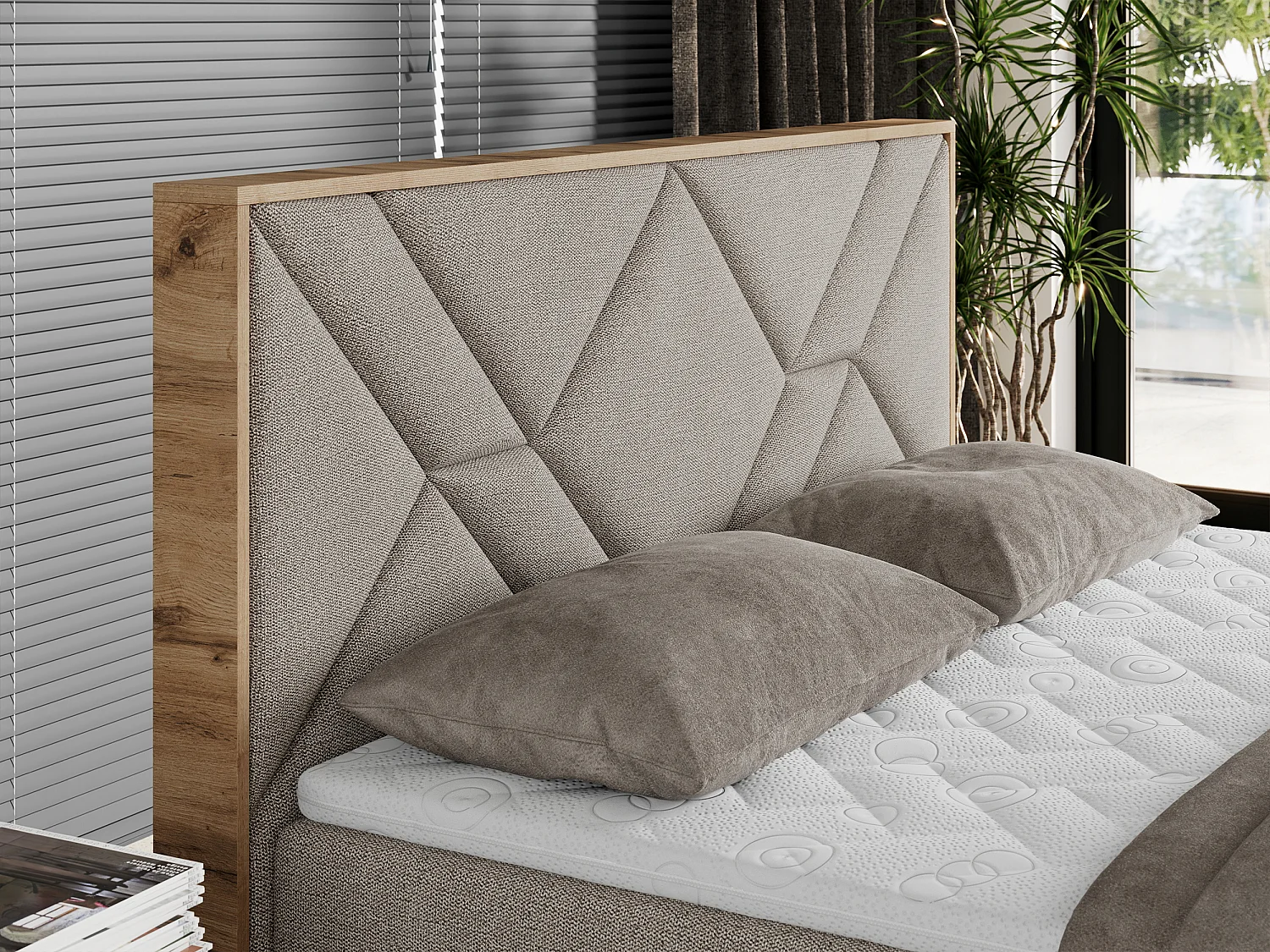 Boxspringbett GUNAR - gepolster kopfteil, Doppelbett mit Multipocket-Matratze, zwei Bettkästen - 180x200 cm - H4 - Beige Strukture