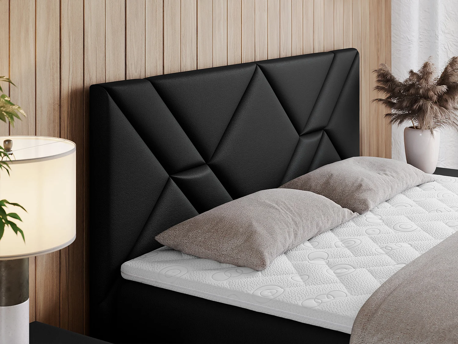 Boxspringbett NEOMI - dekorativem Kopfteil, Polsterbett mit Multipocket-Matratzen, zwei Bettkästen - 180x200 cm - H3 - Hellgrau Strukture