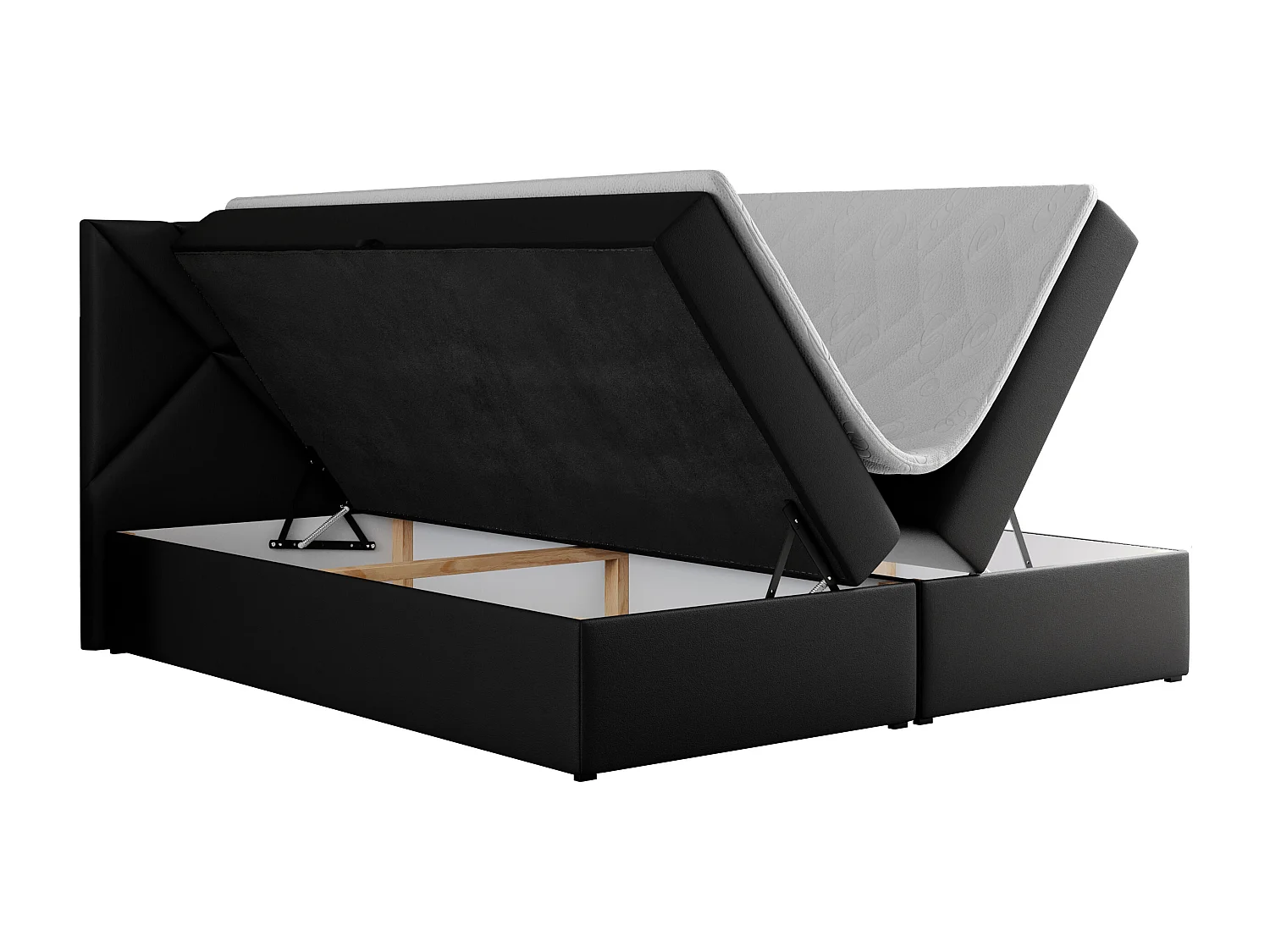 Boxspringbett NEOMI - dekorativem Kopfteil, Polsterbett mit Multipocket-Matratzen, zwei Bettkästen - 180x200 cm - H3 - Hellgrau Strukture