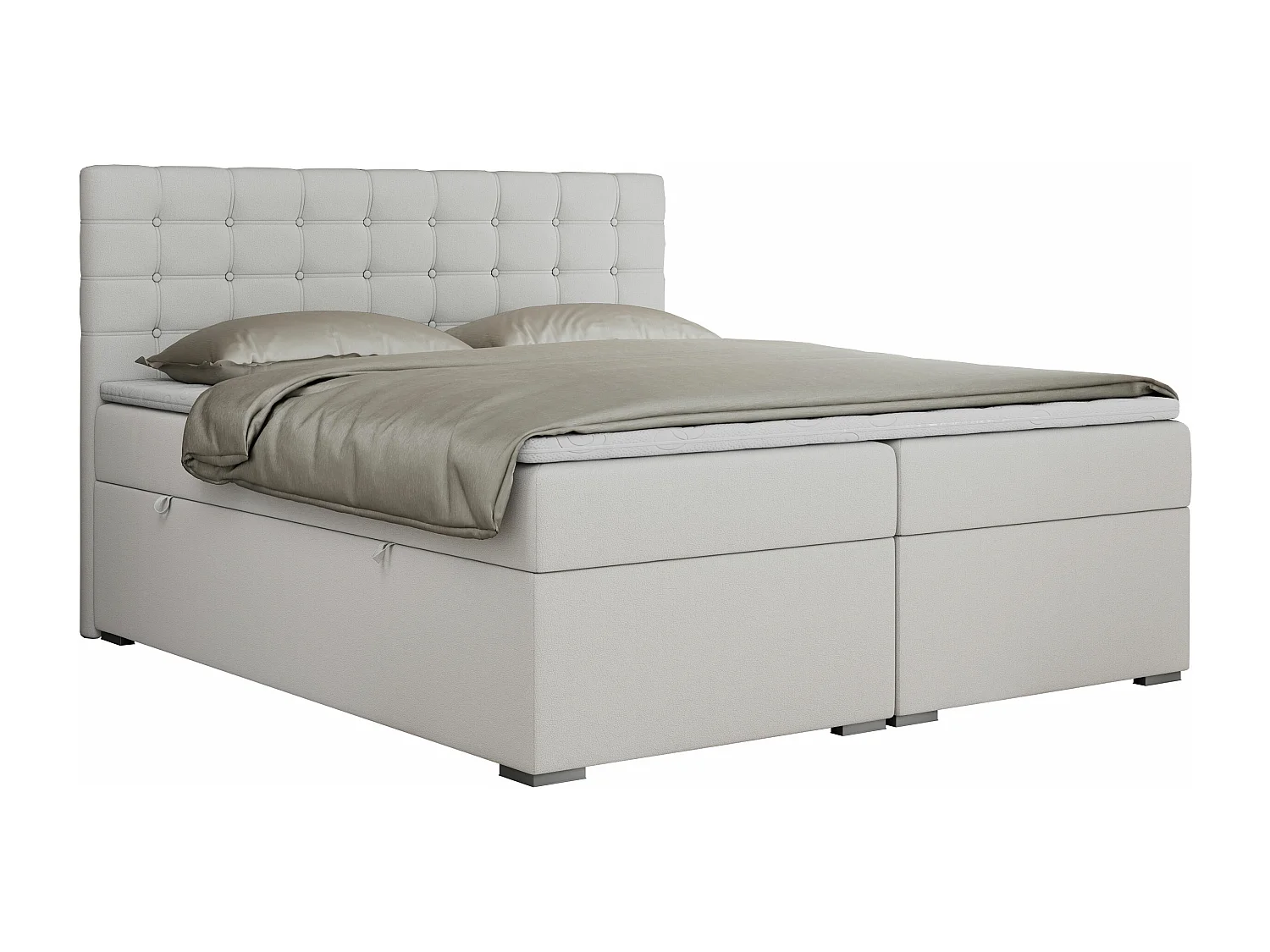 Boxspringbett SUSAN - mit gestepptem Kopfteil, zwei Bettkästen und Topper, gepolstertes Schlafzimmerbett - 160x200 cm - H3 - Weiß Kunstleder