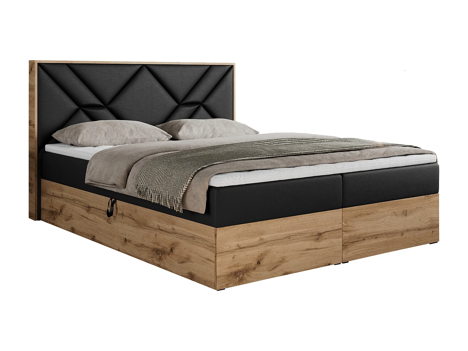 Boxspringbett GUNAR - gepolster kopfteil, Doppelbett mit Multipocket-Matratze, zwei Bettkästen - 120x200 cm - H3 - Schwarz Kunstleder