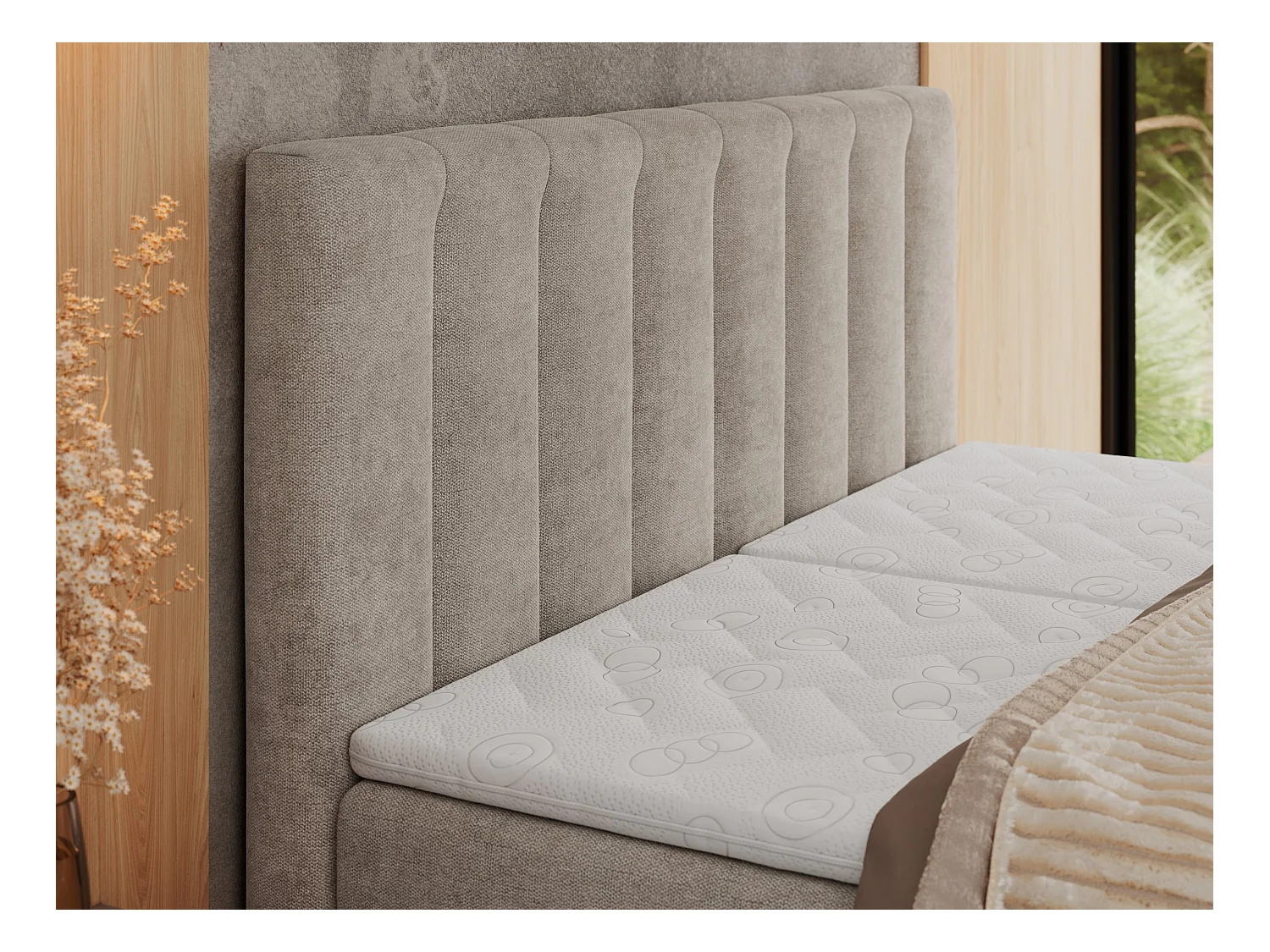 Boxspringbett COMFORTO - Doppelbett, Elektrisch verstellbare, Multipocket-Matratzen und Topper, genähtes Kopfteil - 160x200 cm - H4 - Beige Strukture