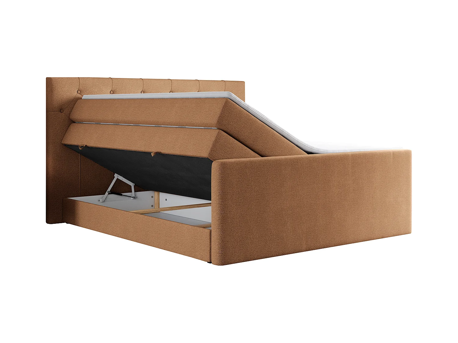 Boxspringbett VELEN KING - Doppelbett mit gestepptem Kopfteil, zwei Multipocket-Matratzen, Polsterbett mit Kopfstütze - 140x200 cm - H4 - Orange Strukture