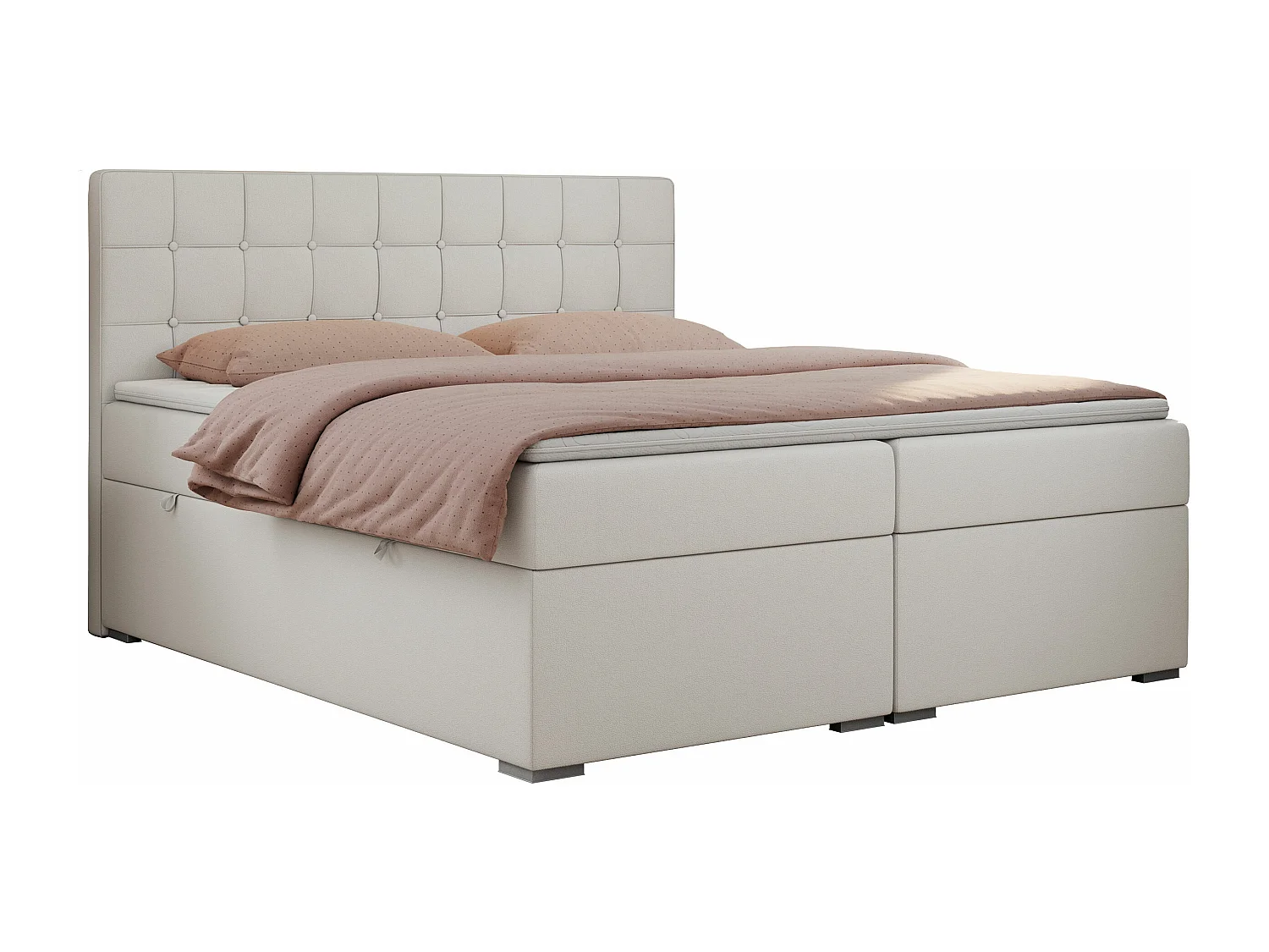 Boxspringbett CARMEN - Polsterbett mit zwei Bettkästen, gesteppte Kopfstütze, Multipocket-Matratze - 180x200 cm - H3 - Weiß Kunstleder