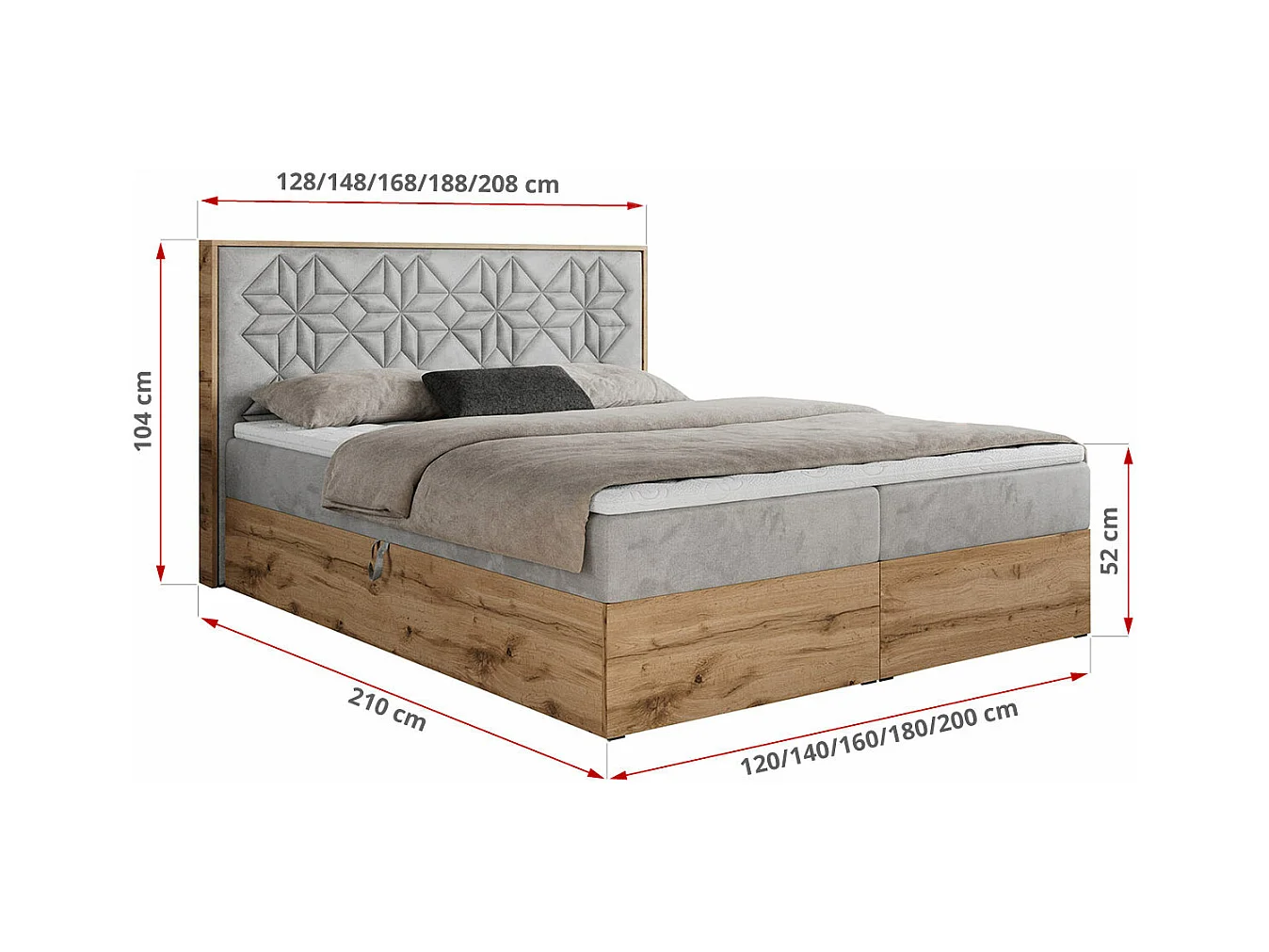 Boxspringbett NESSI - mit hoher Kopfstütze, Multipocket-Matratze und Topper, Doppelbett mit Bettkästen - 180x200 cm - H4 - Hellgrau Velvet