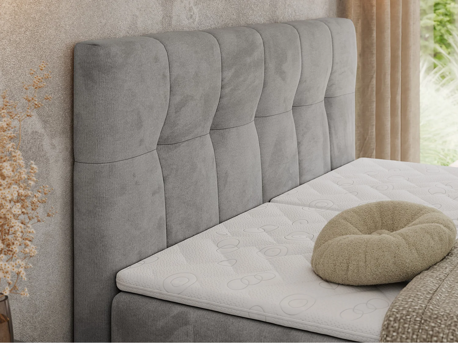 Boxspringbett VITTORIA - mit gestepptem Kopfteil, elektrischem Untergestell, Multipocket-Matratze - 160x200 cm - H4 - Hellgrau Velvet