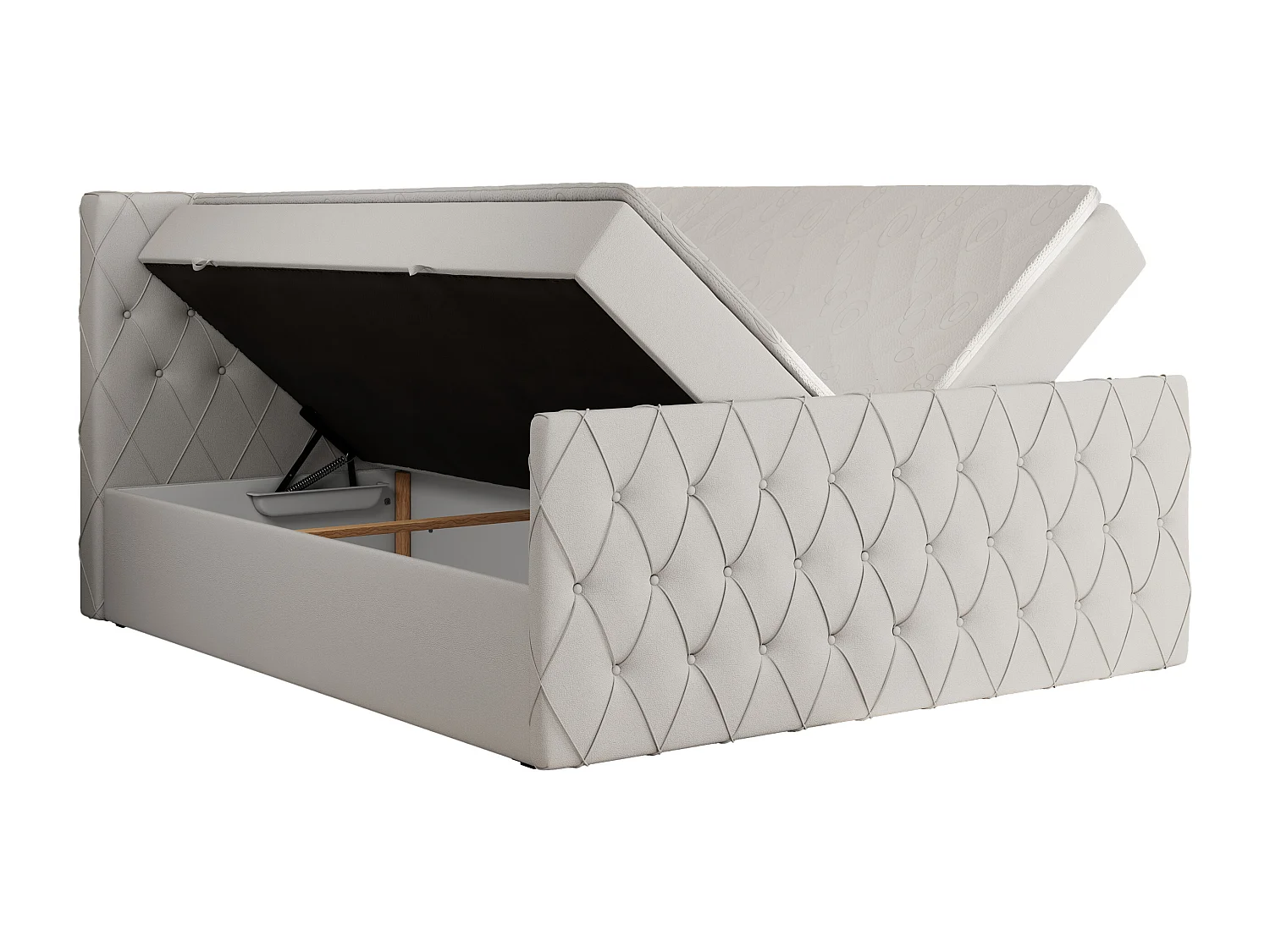 Boxspringbett MIREN DUO - mit gestepptem Kopfteil und Front, Multipocket-Matratze, zwei Bettkästen - 180x200 cm - H3 - Weiß Kunstleder