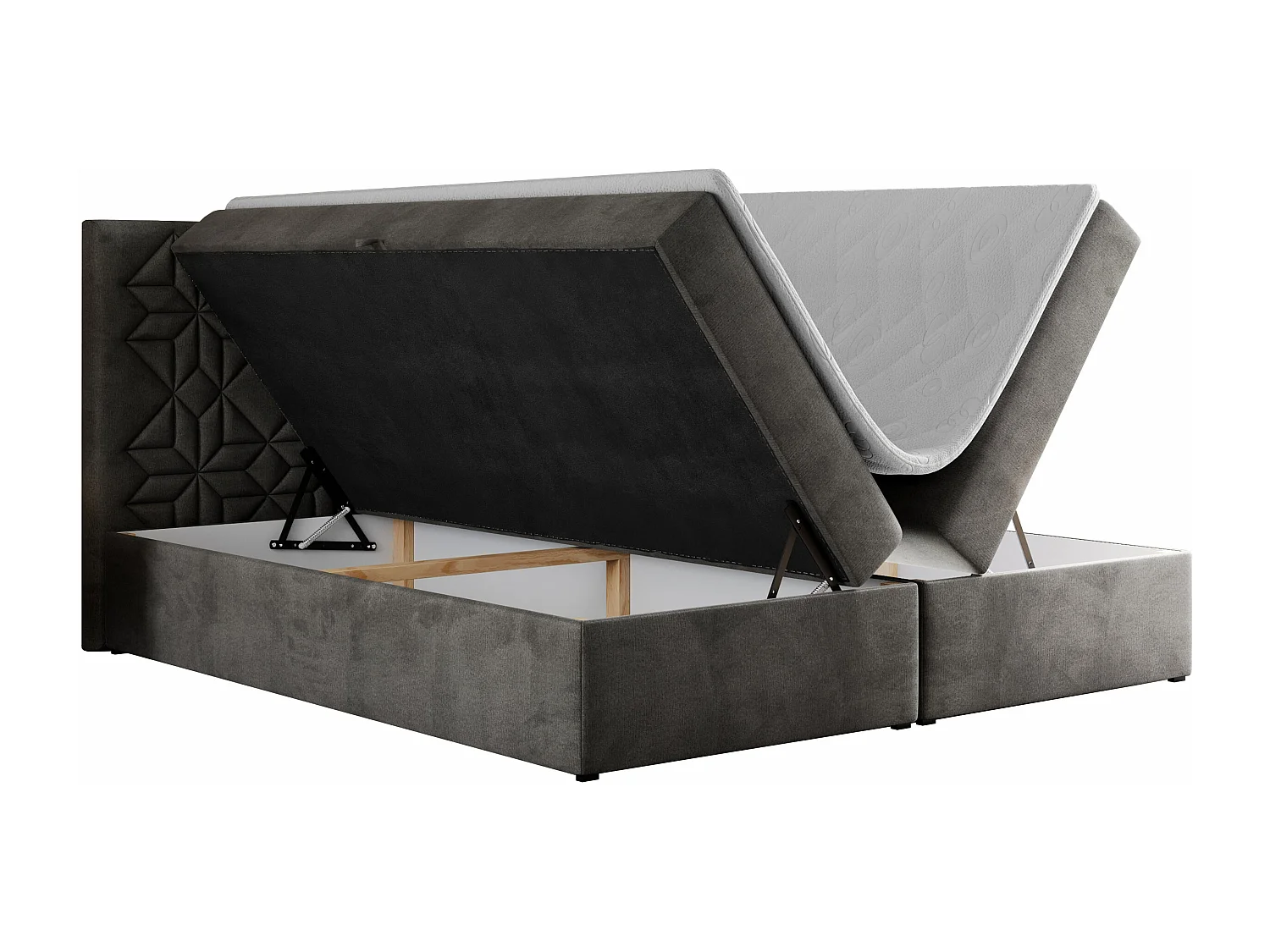 Boxspringbett LEILA - gestepptes Kopfteil,  7 Härtezonen Multipocket-Matratzen, Doppelbett mit Bettkästen - 140x200 cm - H4 - Dunkelgrau Velvet