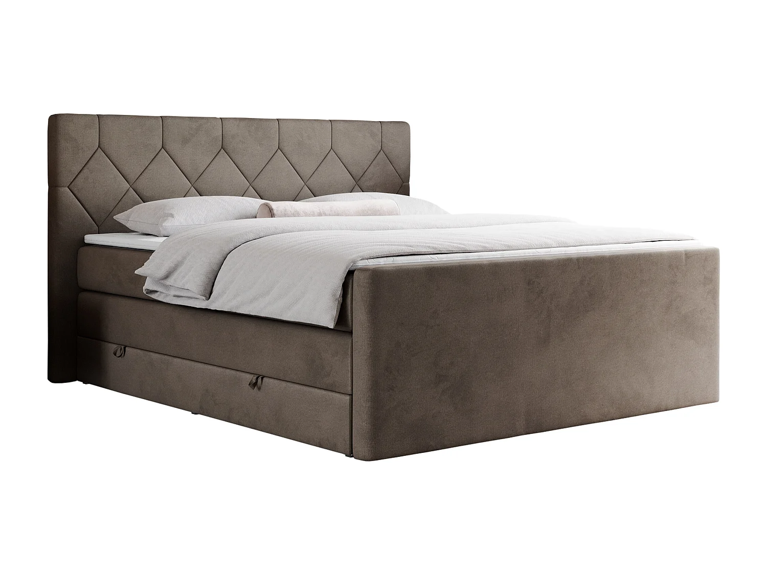 Boxspringbett EIGAR KING - Doppelbett mit genähtem Kopfteil, zwei Multipocket-Matratzen, Polsterbett für Schlafzimmer - 200x200 cm - H3 - Braun Velvet