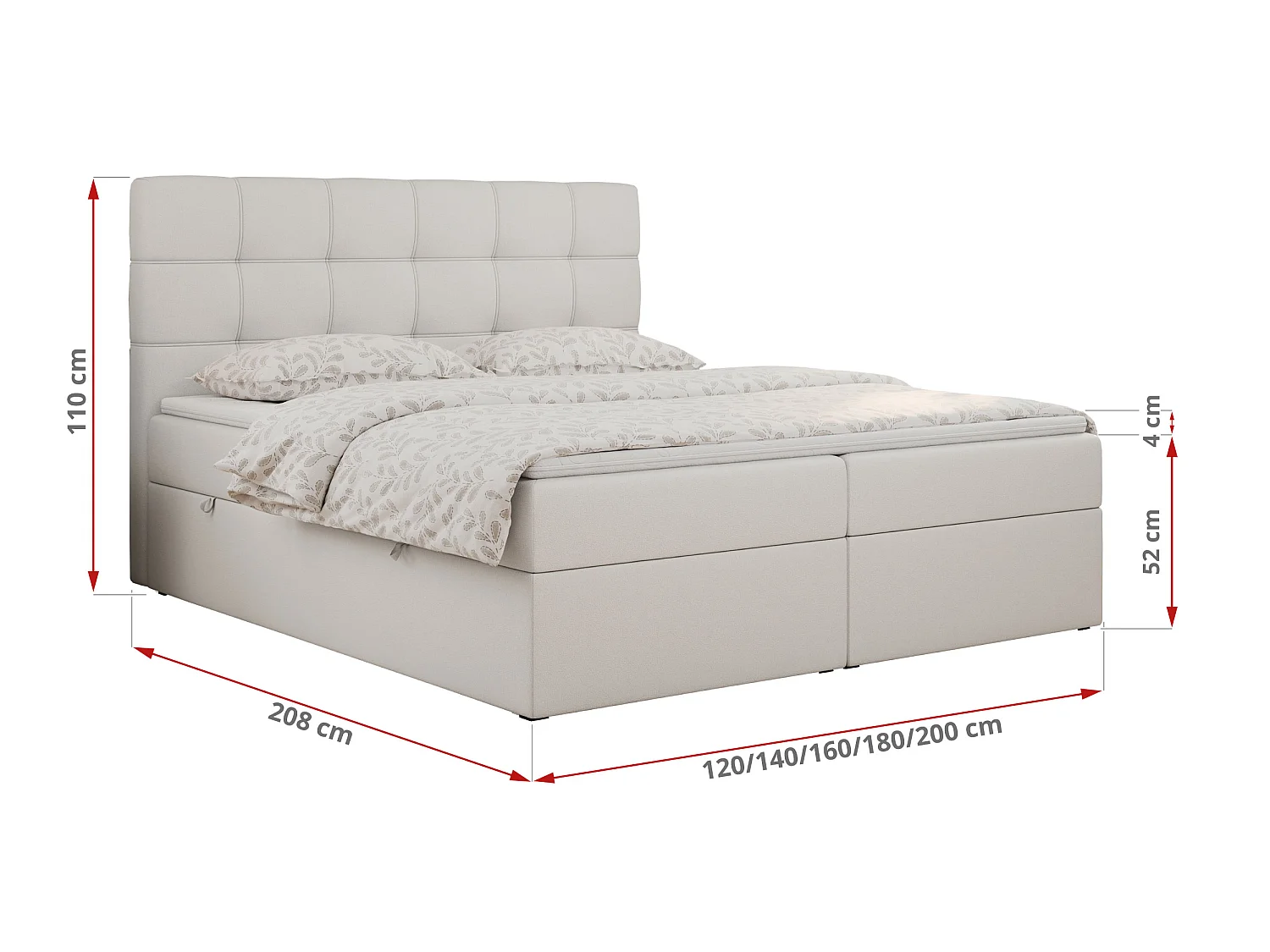 Boxspringbed met hoofdbord H3 + Topper T25 - Wit Kunstleer - 160x200 - ERNI