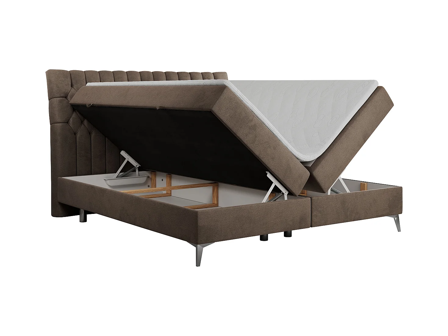 Boxspringbett MILEN - gepolstertes Schlafzimmerbett, zwei Multipocket-Matratze, dekorative hohe Beine - 120x200 cm - H3 - Braun Velvet