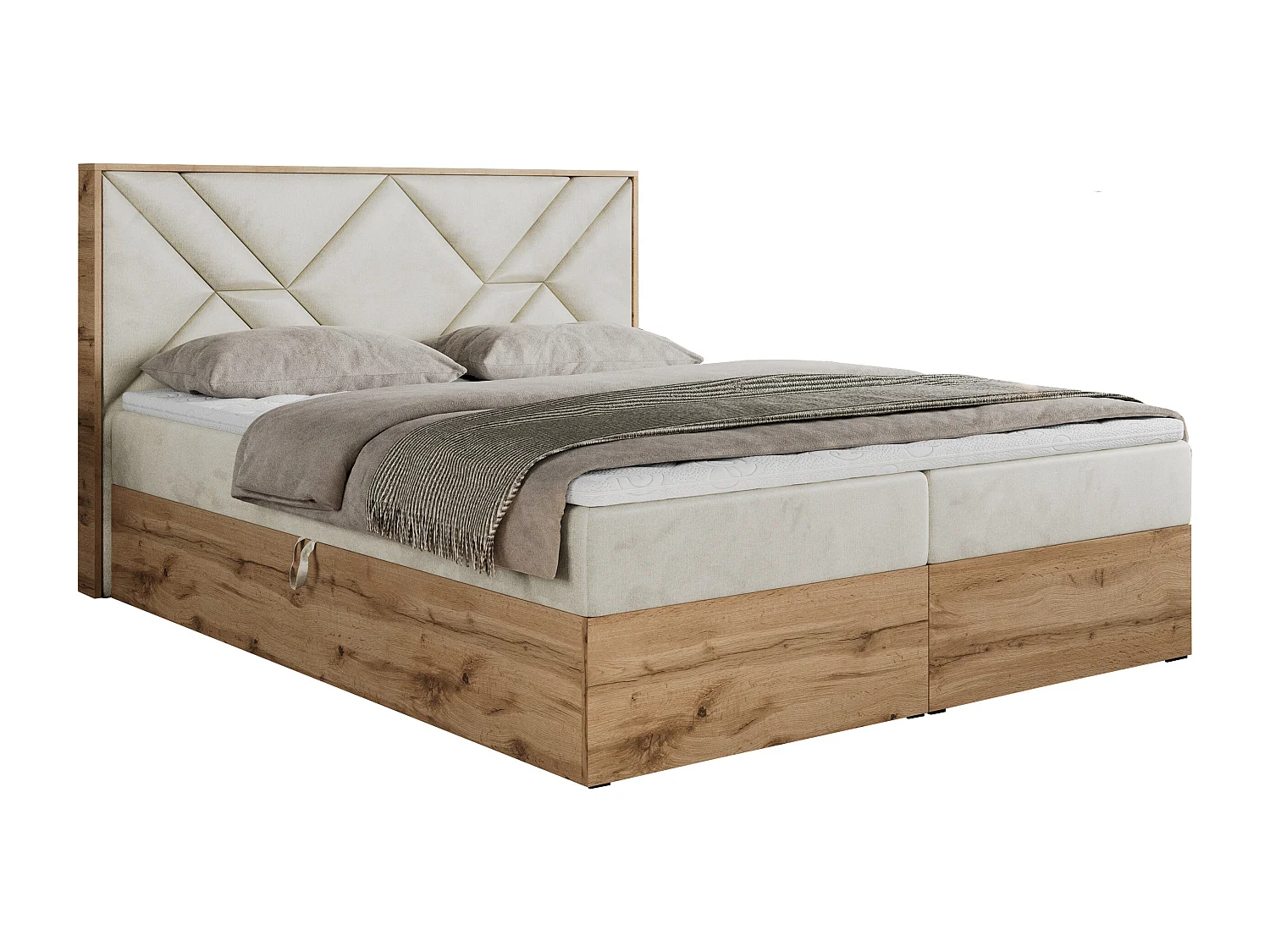 Boxspringbett GUNAR - gepolster kopfteil, Doppelbett mit Multipocket-Matratze, zwei Bettkästen - 180x200 cm - H3 - Beige Velvet
