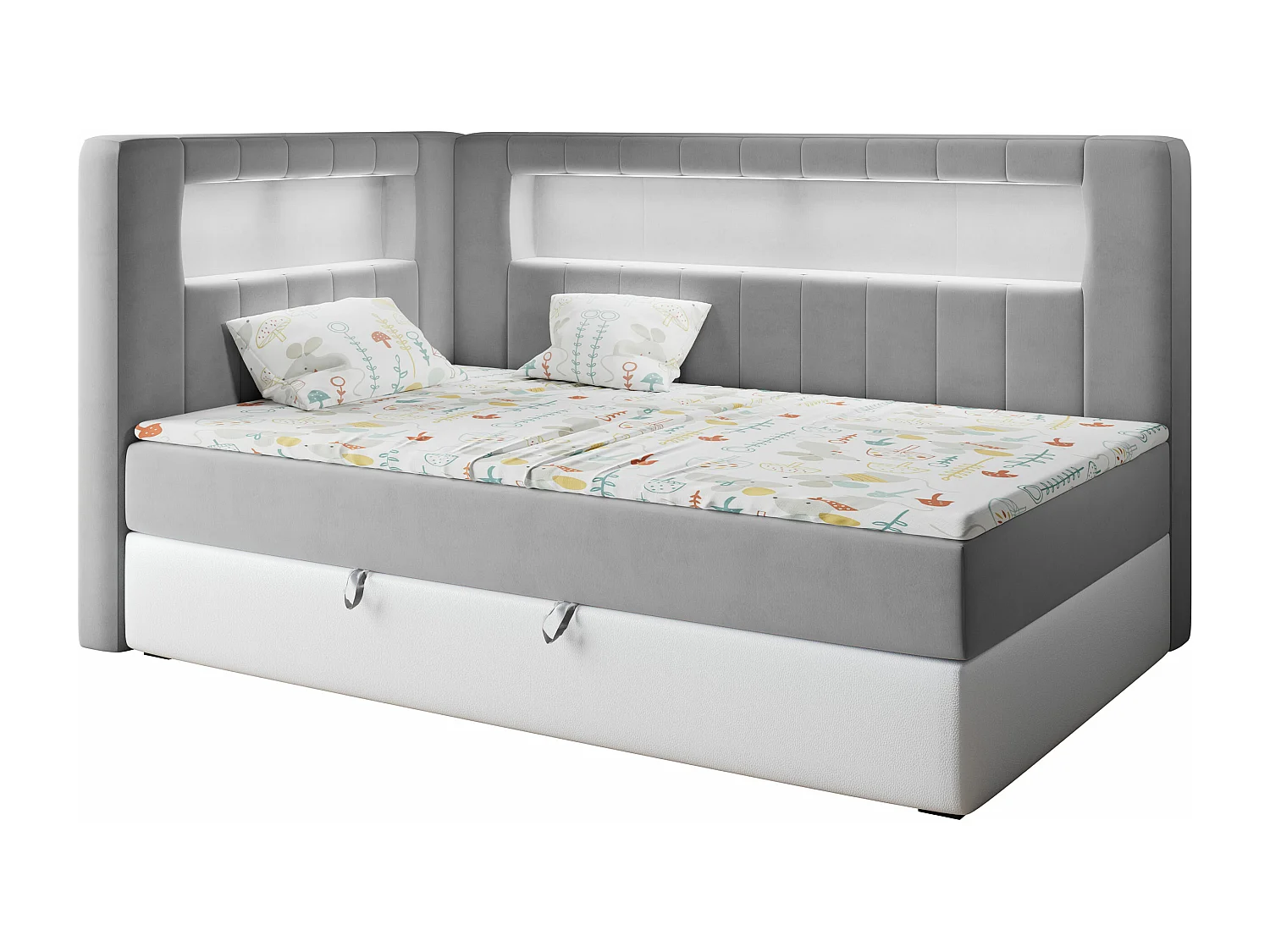 Kinderbett JUNIOR GOLD 3 - Einzelbett mit Matratze, LED-Beleuchtung, Bettkasten - 90x200 cm - Links Seite