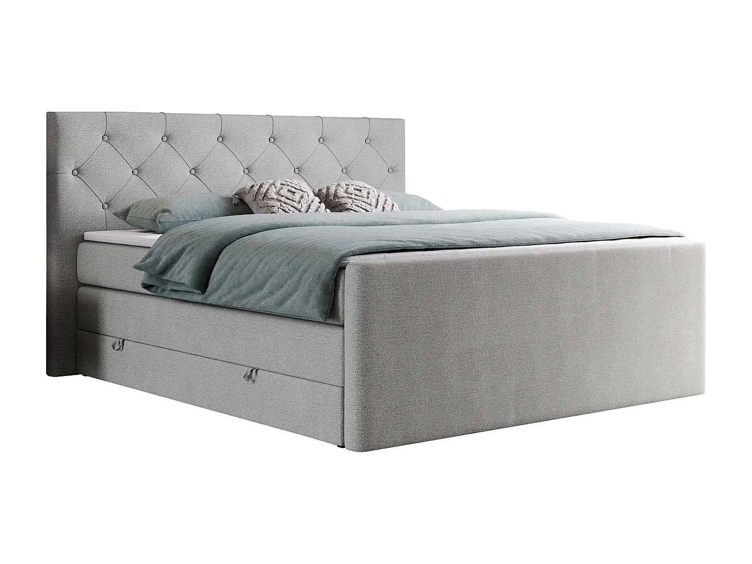 Boxspringbett VELEN KING - Doppelbett mit gestepptem Kopfteil, zwei Multipocket-Matratzen, Polsterbett mit Kopfstütze - 120x200 cm - H3 - Hellgrau Strukture