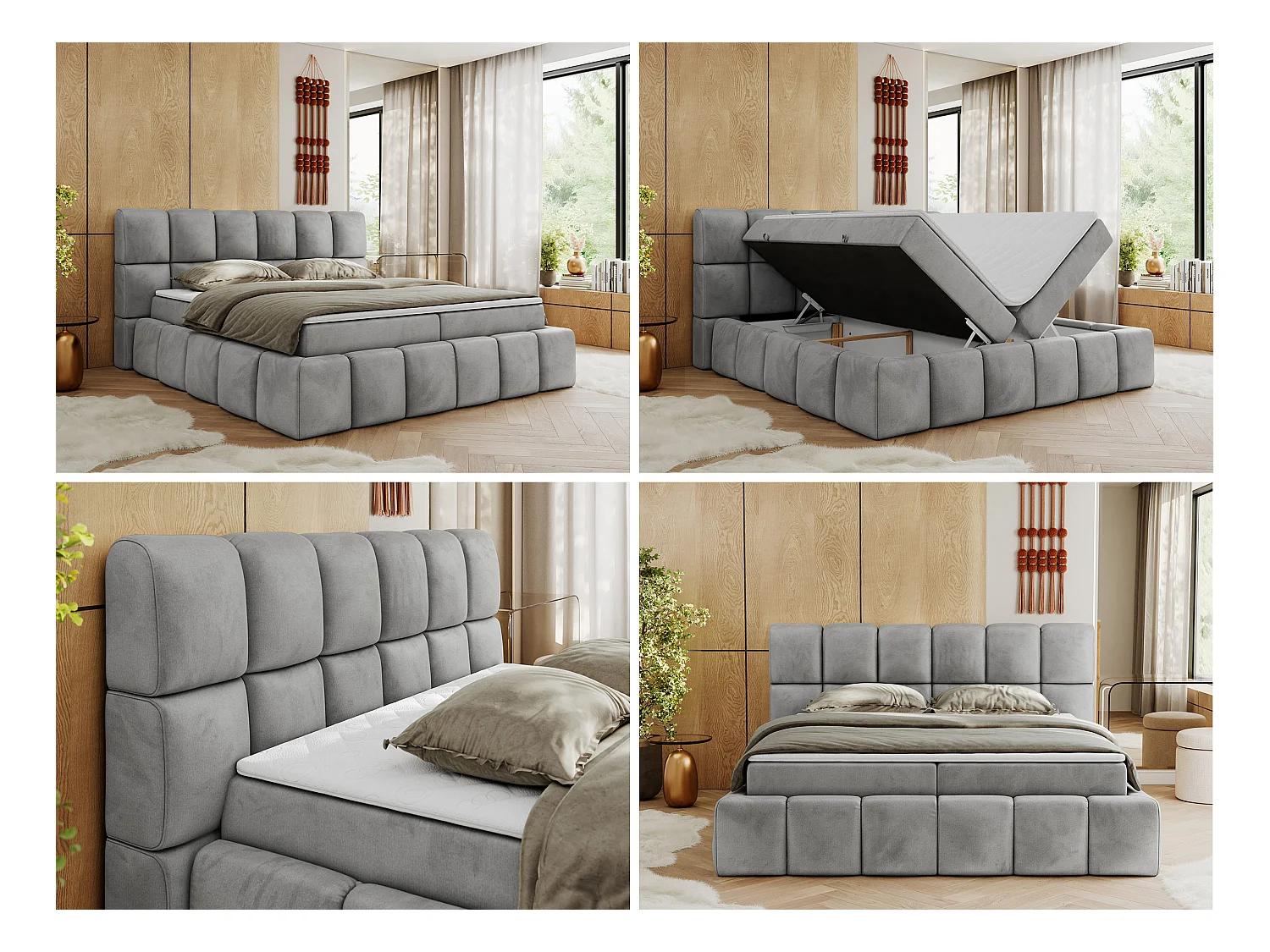 Boxspringbett NIRA - dekorativ kopfteil, Bettkästen und Multipocket-Matratze, Doppelbett für Schlafzimmer - 120x200 cm - H3 - Hellgrau Velvet