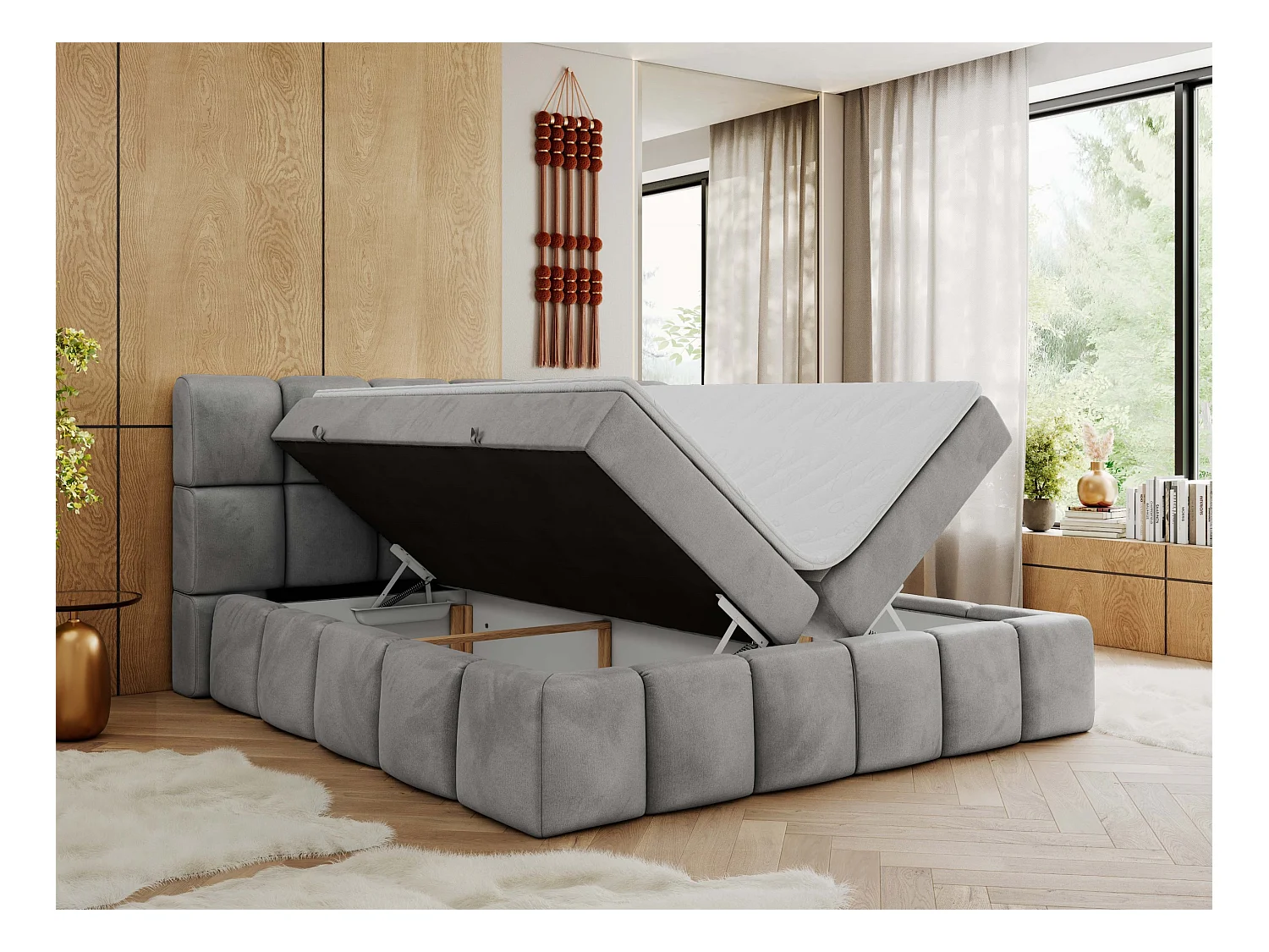 Boxspringbett NIRA - dekorativ kopfteil, Bettkästen und Multipocket-Matratze, Doppelbett für Schlafzimmer - 120x200 cm - H3 - Hellgrau Velvet