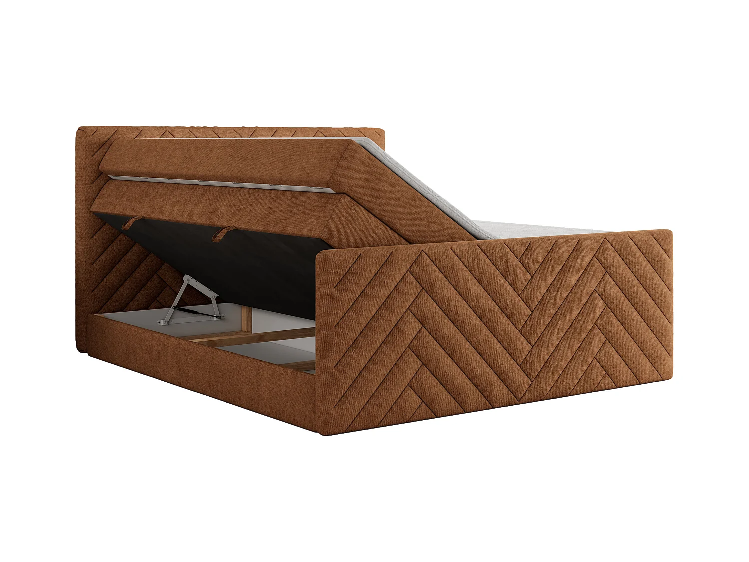 Boxspringbett PARIS KING DUO - dekorative Kopfstütze und Front, zwei Multipocket-Matratze mit Topper - 180x200 cm - H3 - Orange Strukture