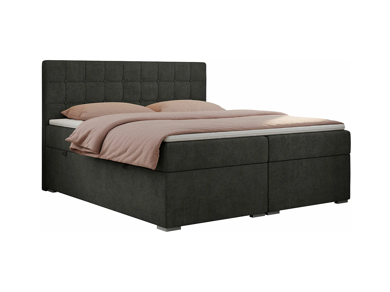 Boxspringbett CARMEN - Polsterbett mit zwei Bettkästen, gesteppte Kopfstütze, Multipocket-Matratze - 120x200 cm - H4 - Dunkelgrau Stukture