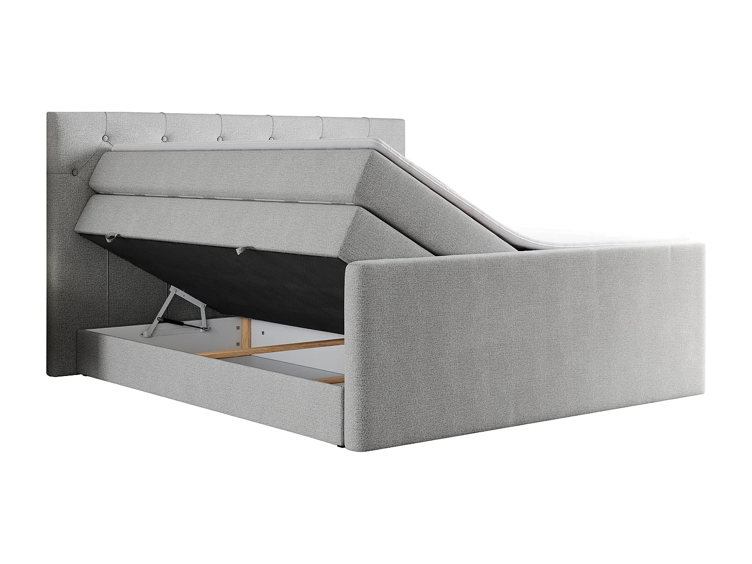 Boxspringbett VELEN KING - Doppelbett mit gestepptem Kopfteil, zwei Multipocket-Matratzen, Polsterbett mit Kopfstütze - 200x200 cm - H4 - Hellgrau Strukture