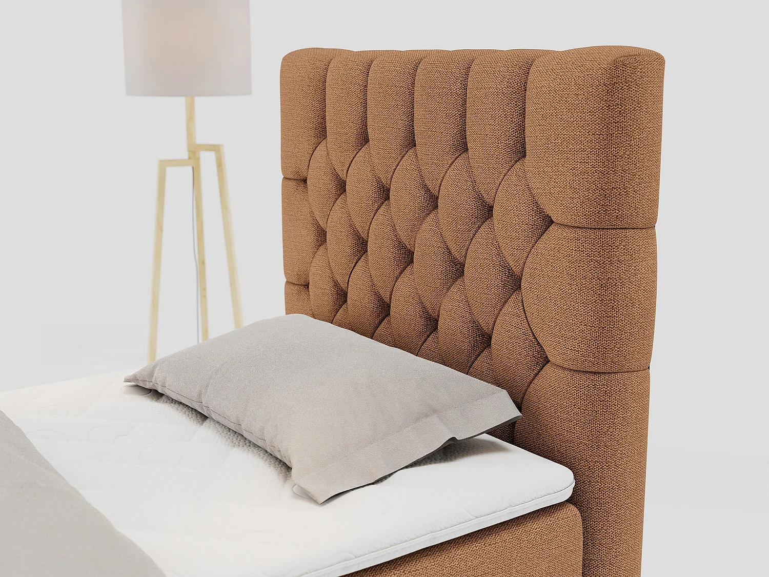 Boxspringbett PERA - Einzelbett mit Kopfstütze, Polsterbett, Multipocket-Matratze, genähtes Kopfteil - 90x200 cm - H3 - Orange Strukture - Rechts Seite