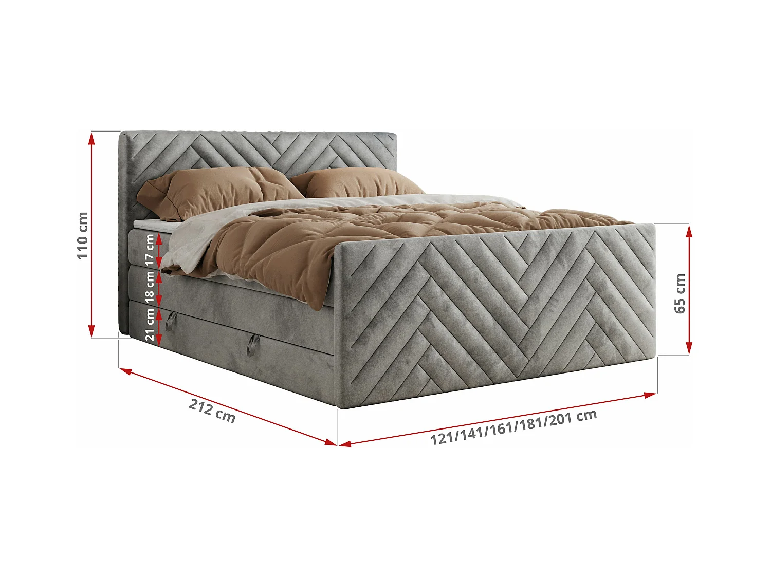 Boxspringbett PARIS KING DUO - dekorative Kopfstütze und Front, zwei Multipocket-Matratze mit Topper - 160x200 cm - H4 - Hellgrau Velvet