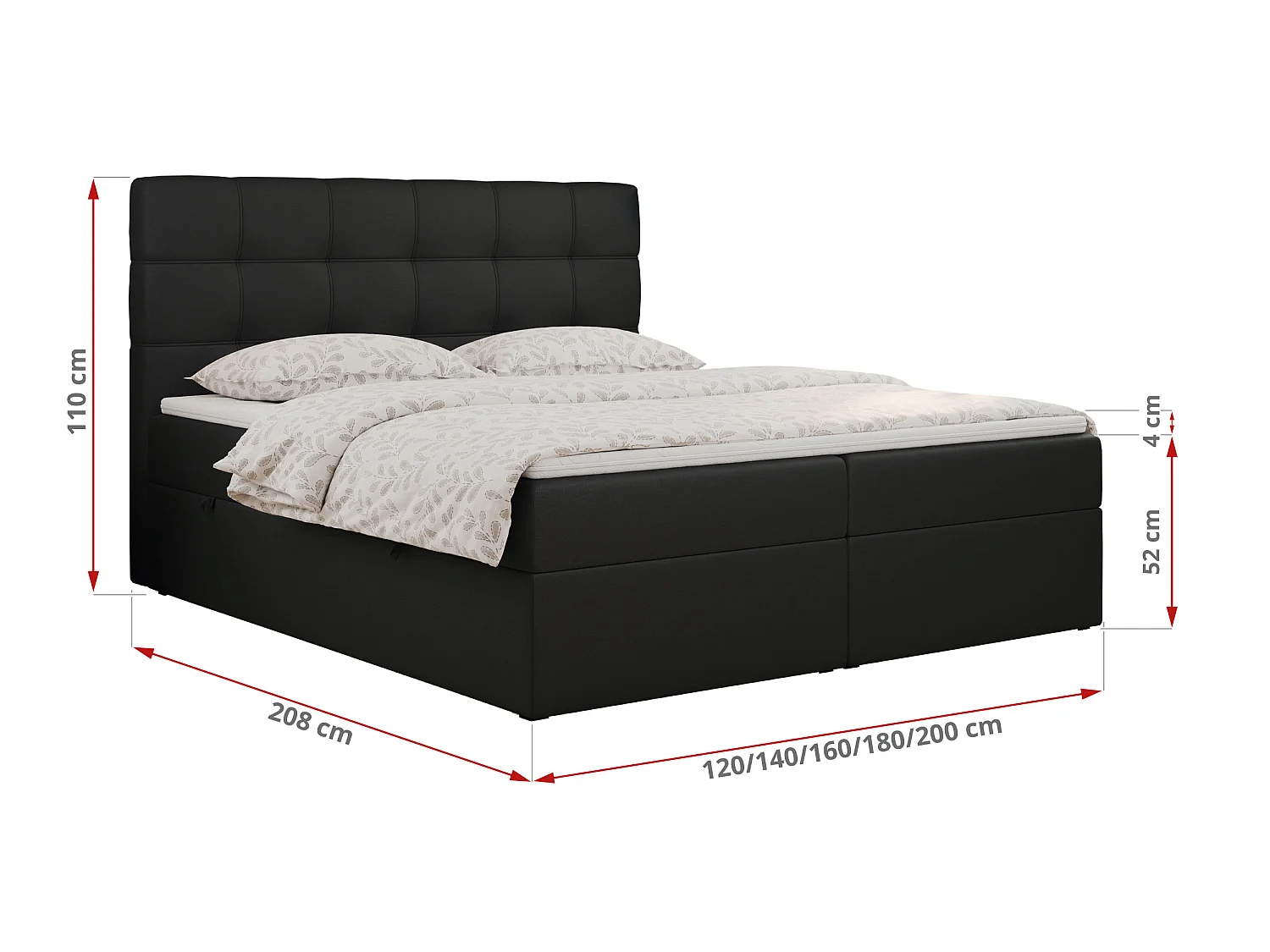 Boxspringbed met hoofdbord H4 + Topper T25 - Zwart Kunstleer - 120x200 - ERNI