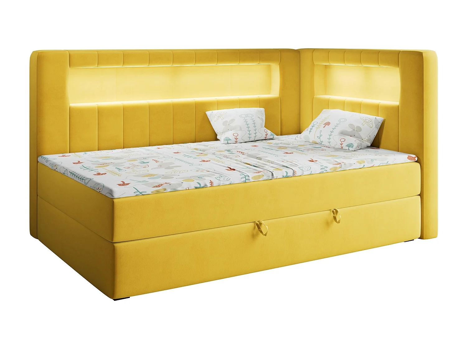 Kinderbett JUNIOR GOLD 3 - Einzelbett mit Matratze, LED-Beleuchtung, Bettkasten - 90x200 cm - Rechts Seite