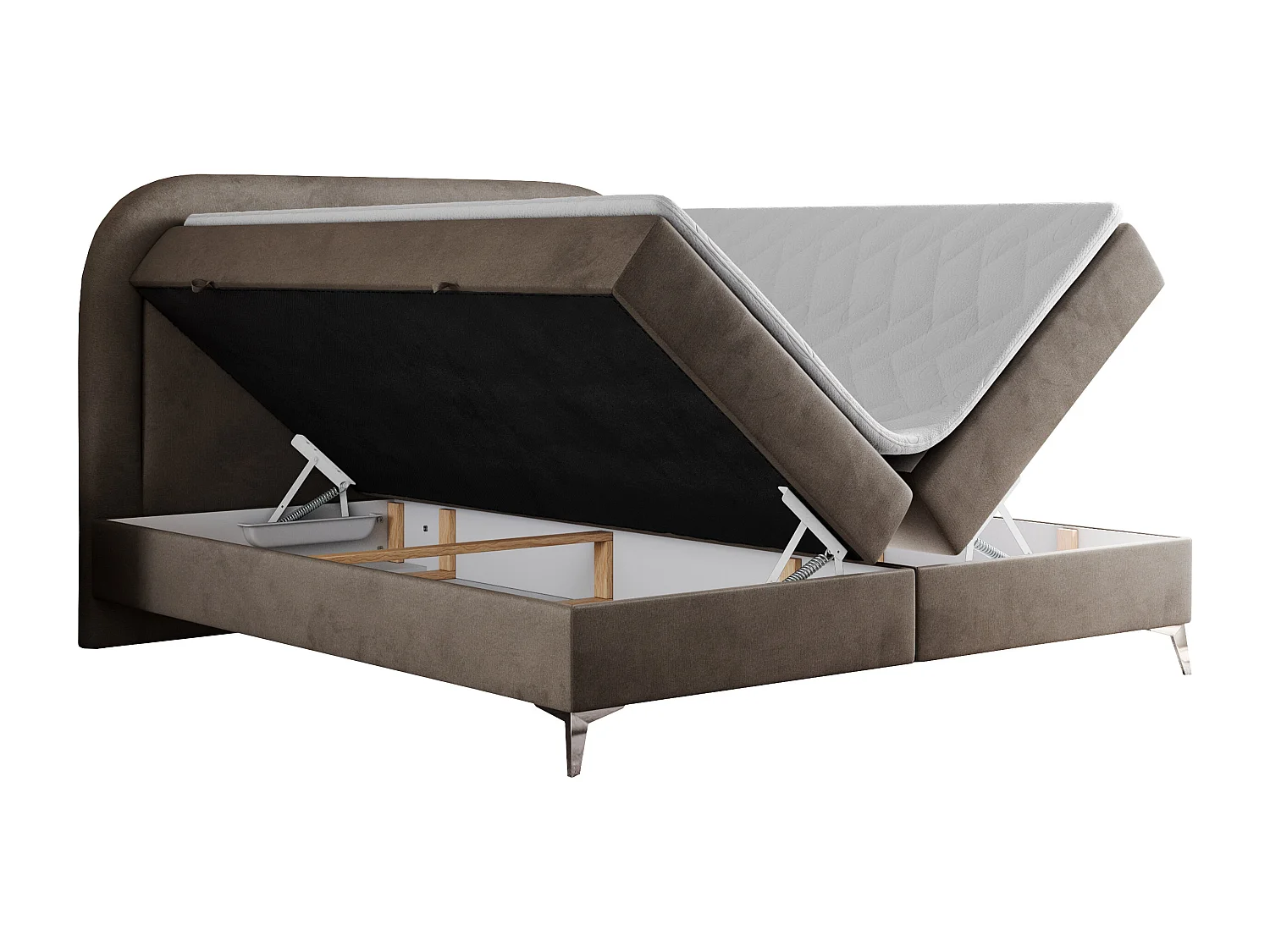 Boxspringbett EIRA - Polsterbett mit Stauraum, Set mit Kopfteil und Multipocket-Matratze, Metallbeine - 140x200 cm - H3 - Braun Velvet