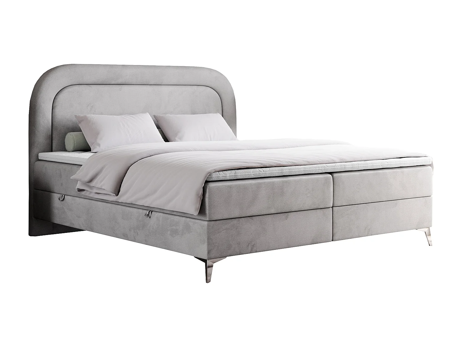 Boxspringbett EIRA - Polsterbett mit Stauraum, Set mit Kopfteil und Multipocket-Matratze, Metallbeine - 140x200 cm - H4 - Hellgrau Velvet