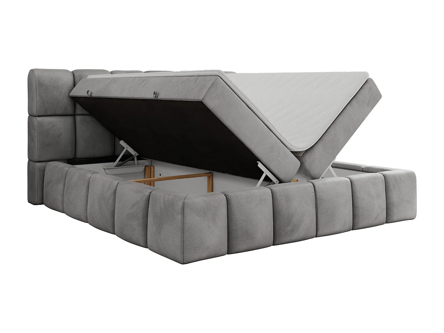 Boxspringbett NIRA - dekorativ kopfteil, Bettkästen und Multipocket-Matratze, Doppelbett für Schlafzimmer - 160x200 cm - H3 - Hellgrau Velvet