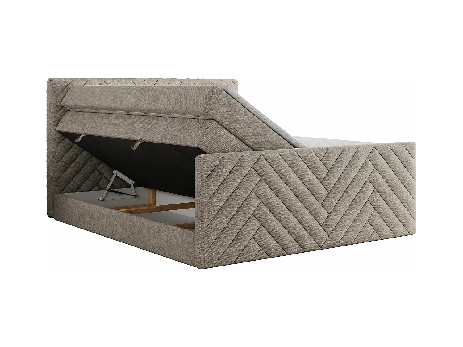 Boxspringbett PARIS KING DUO - dekorative Kopfstütze und Front, zwei Multipocket-Matratze mit Topper - 180x200 cm - H4 - Beige Strukture