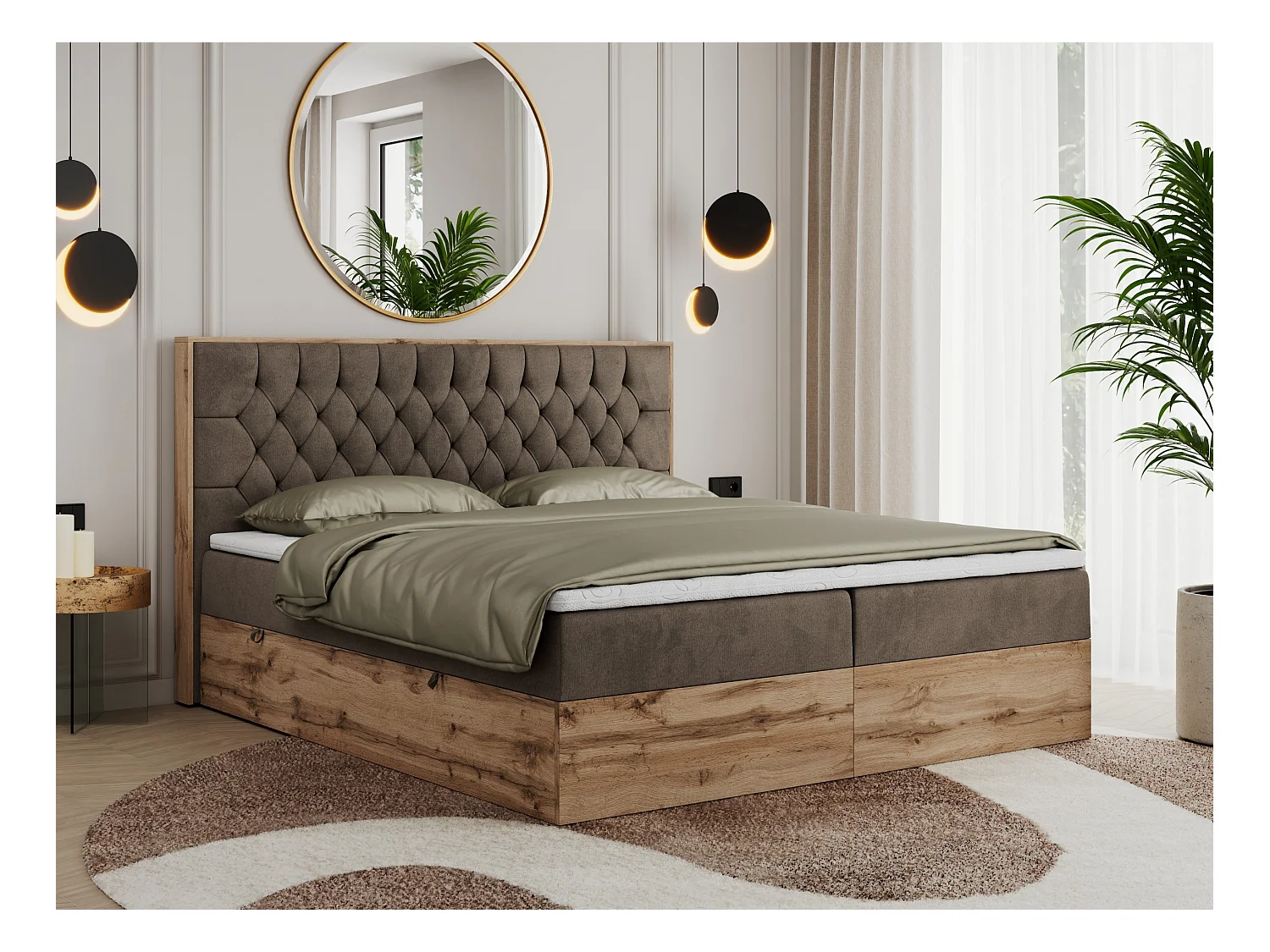 Boxspringbett AMORE - Bett mit Multipocket-Matratze, gesteppte Kopfstütze, Doppelbett für Schlafzimmer - 180x200 cm - H3 - Braun Velvet