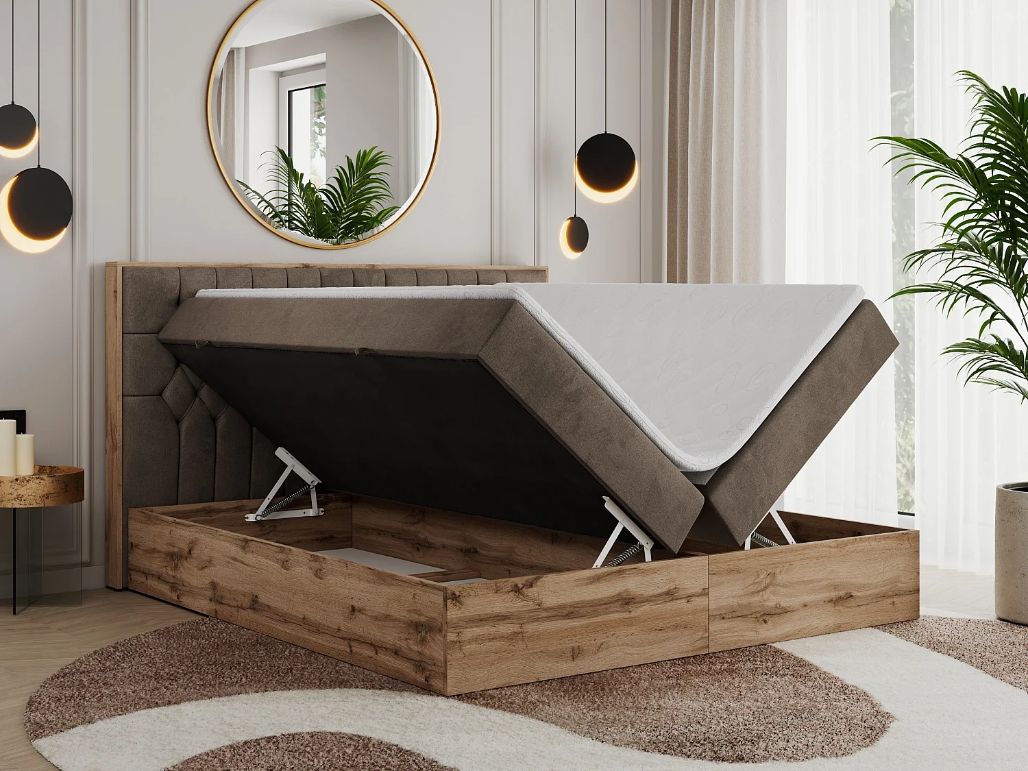 Boxspringbett AMORE - Bett mit Multipocket-Matratze, gesteppte Kopfstütze, Doppelbett für Schlafzimmer - 180x200 cm - H3 - Braun Velvet